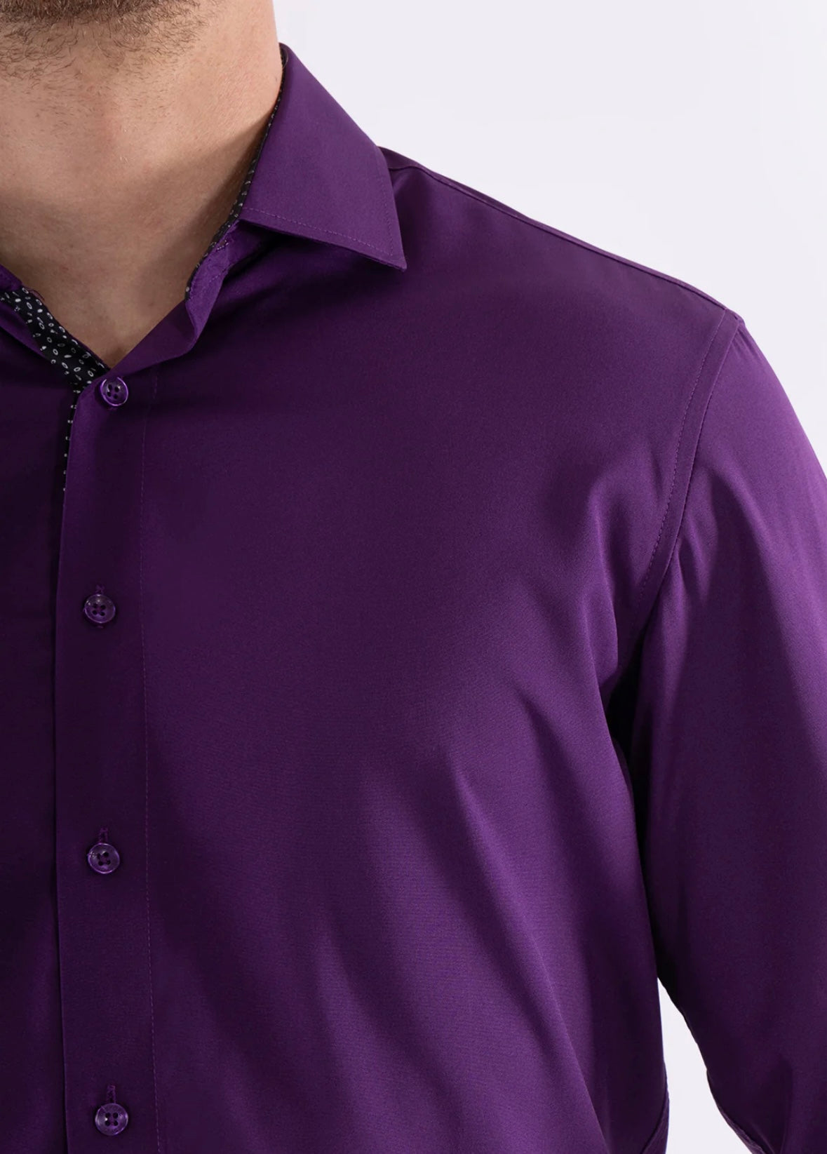 Bespoke Performance stretch fit long sleeve button up dress shirt. Purple