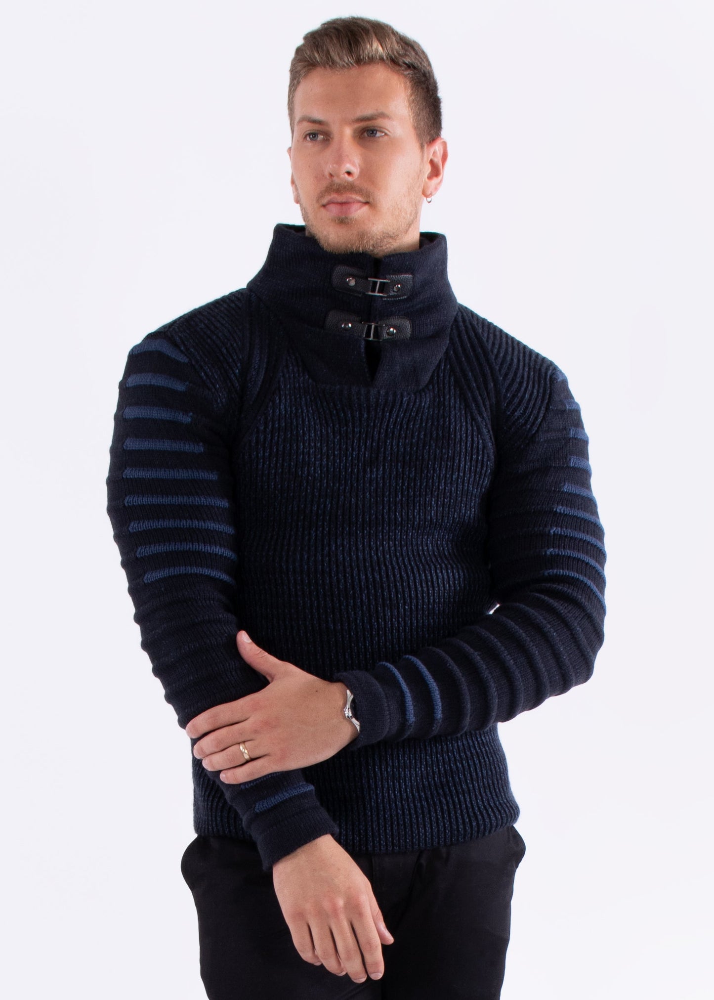 Bespoke zip collar Ribbed pullover slim fit sweater