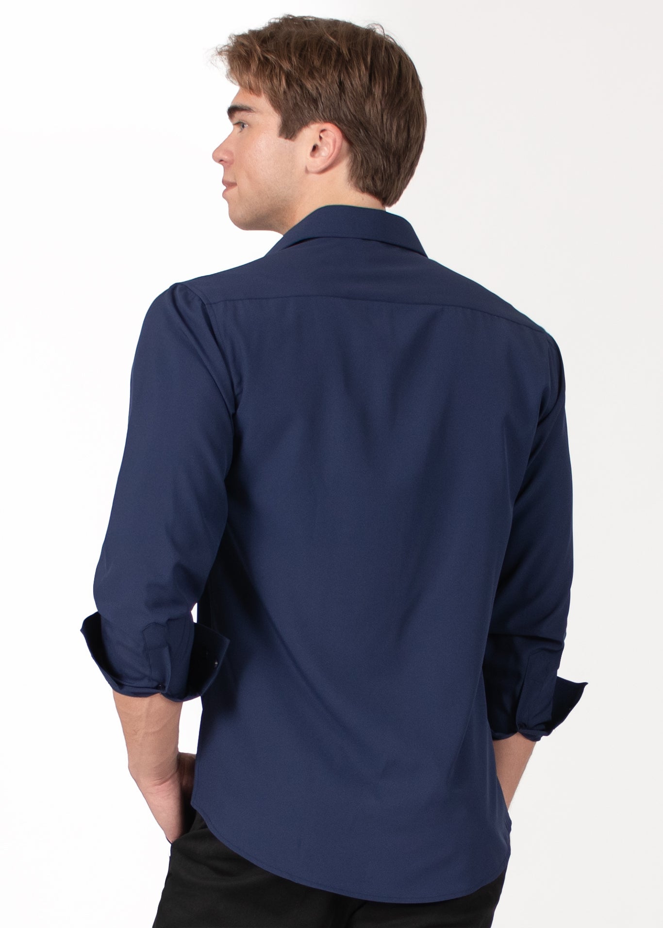 Bespoke Solid essential long sleeve button up dress shirt - Navy