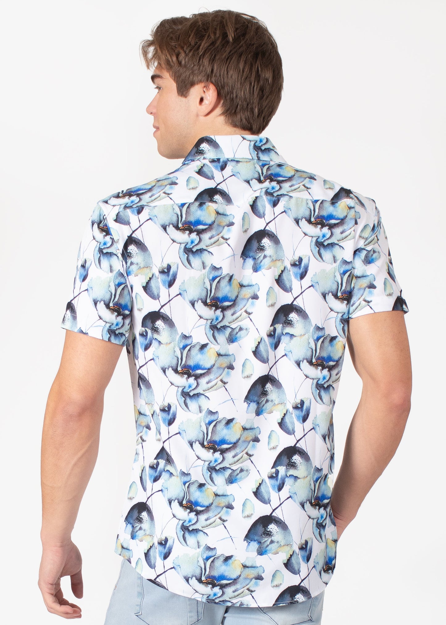 Bespoke short sleeve dress shirt. Tropical feather
