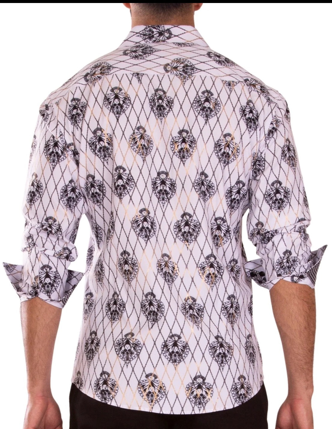 Bespoke Moda long sleeve button up dress shirt. White shiny royal
