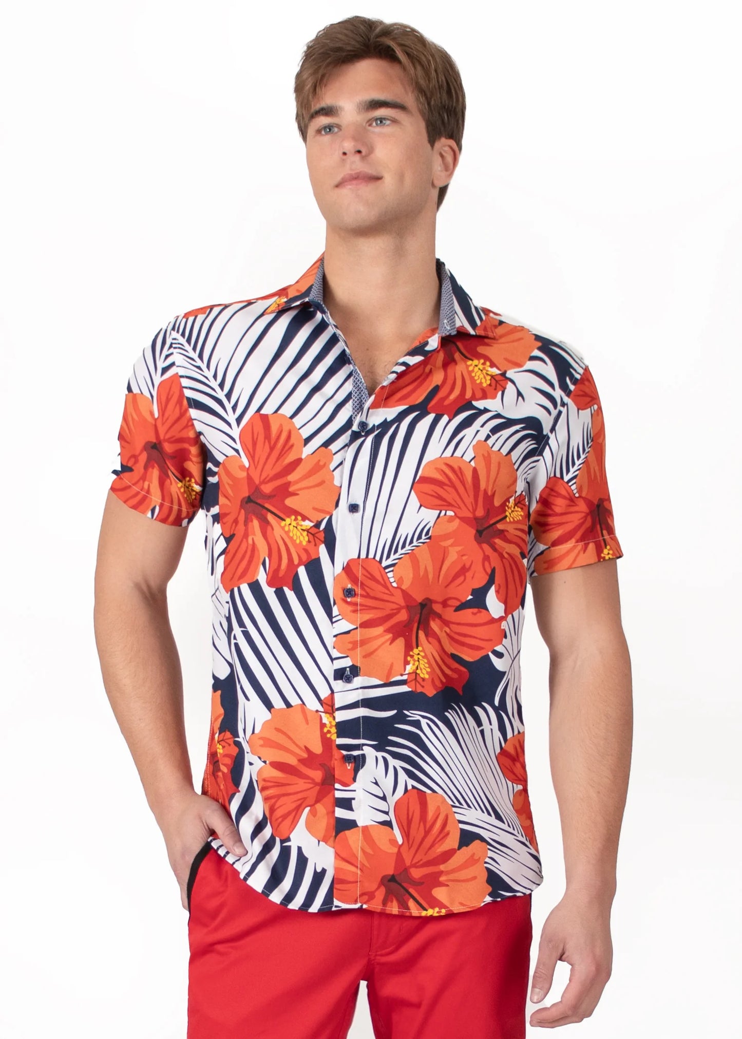 Bespoke bc collection button up dress shirt. Hawaii Red