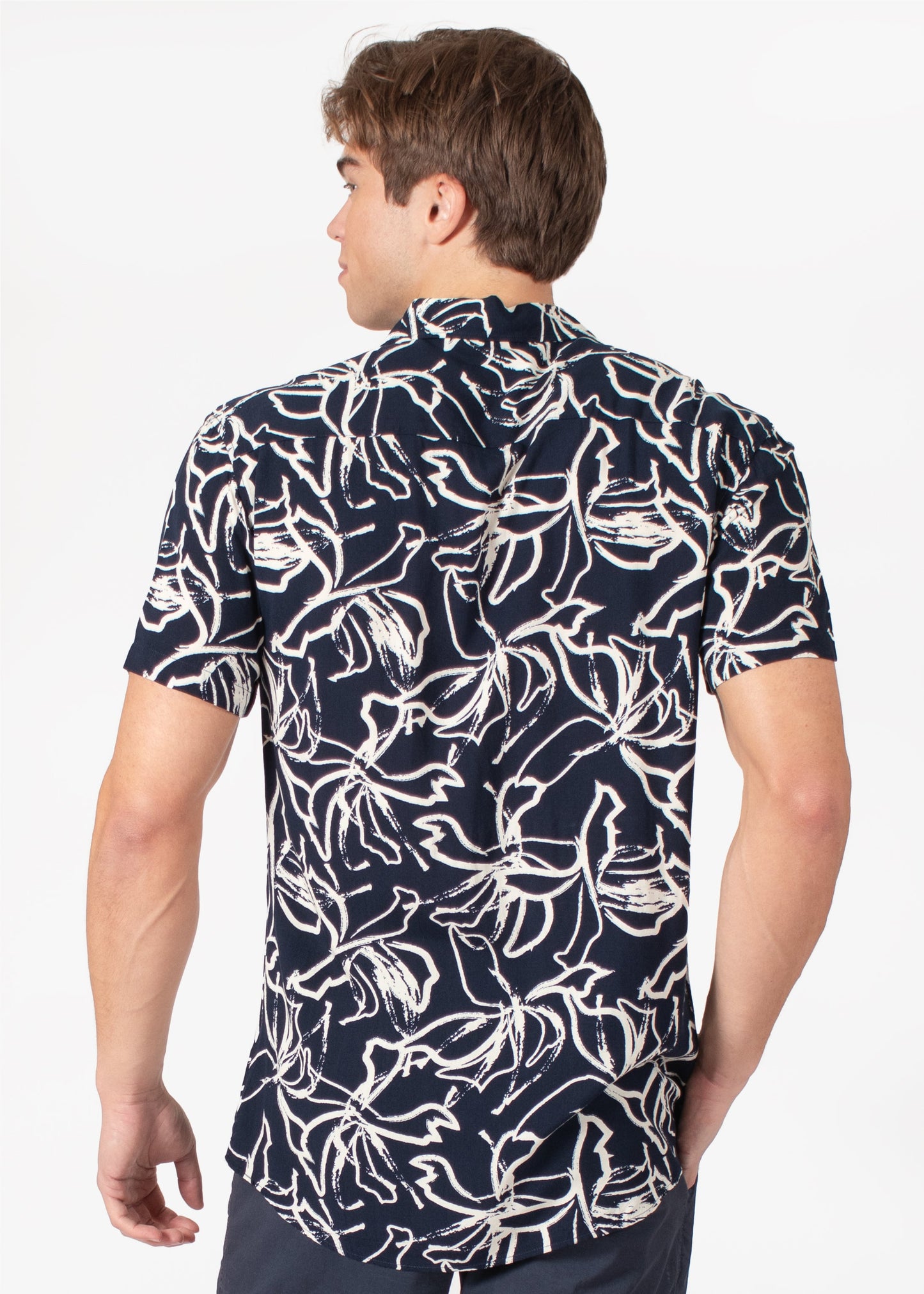 Bespoke short sleeve dress shirt. Abst Navy