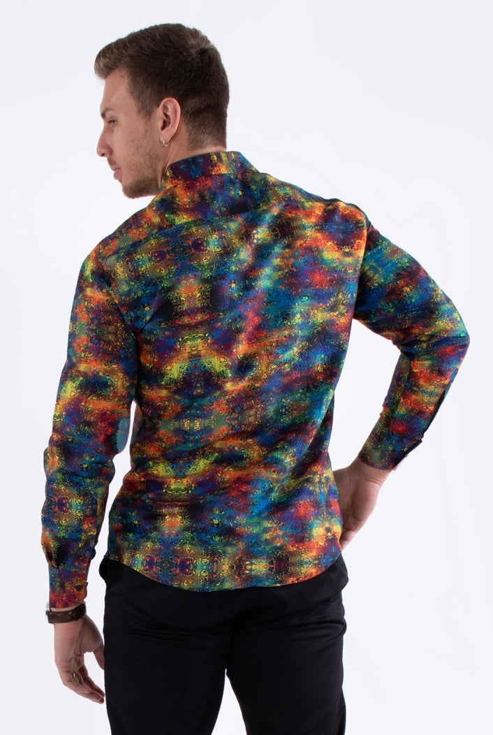 Bespoke Moda long sleeve button up dress shirt. Multi watercolors