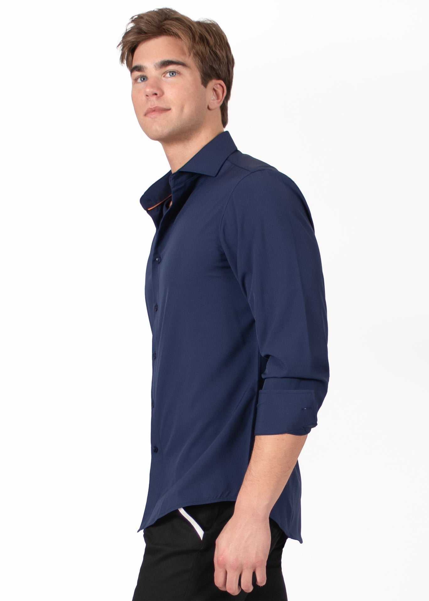 Bespoke Solid essential long sleeve button up dress shirt - Navy