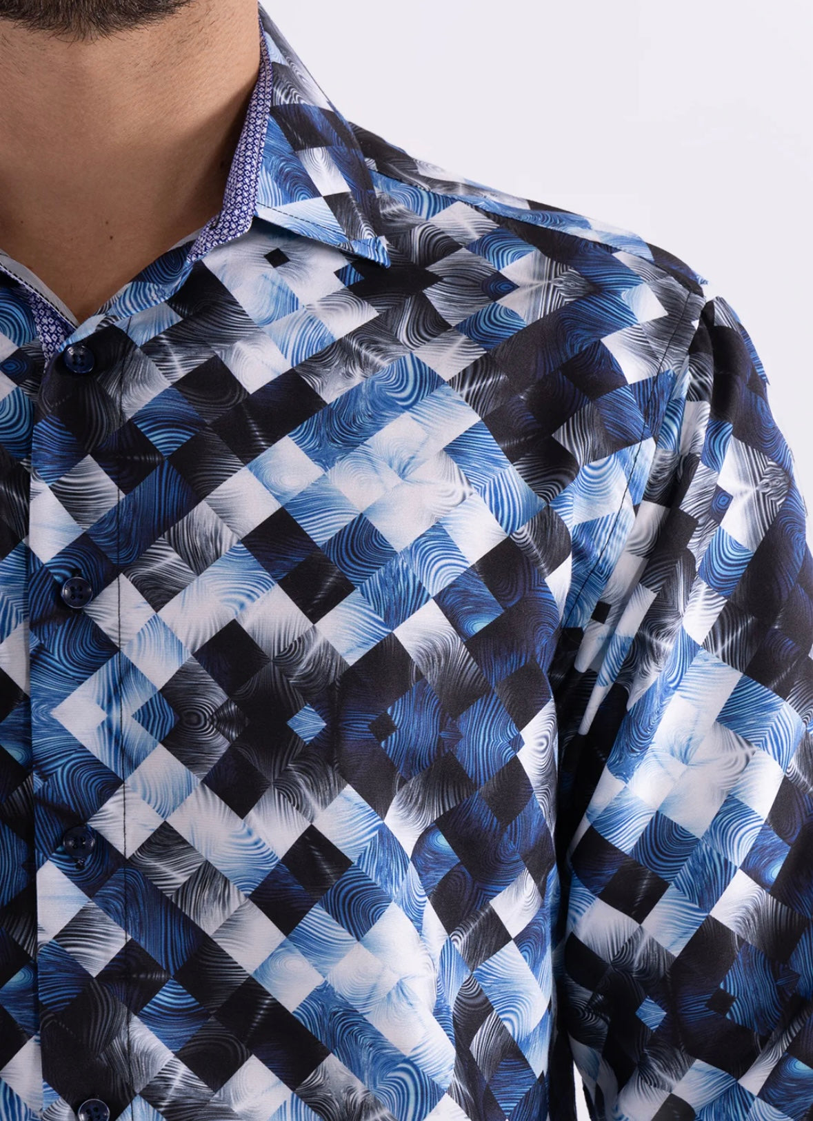 Bespoke Moda long sleeve button up dress shirt. Mirrored glass