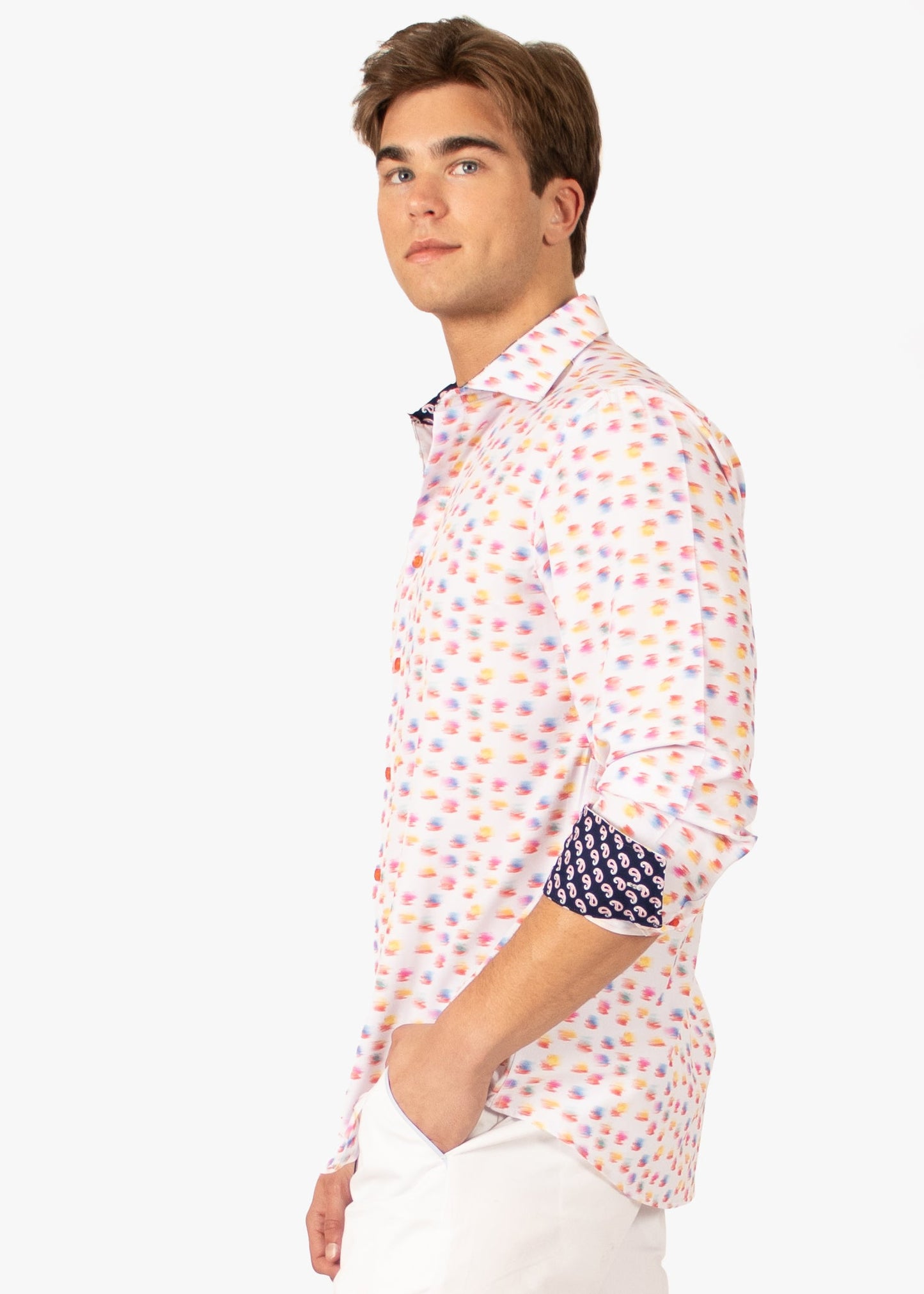 Bespoke Moda long sleeve button up dress shirt. Brushed multi