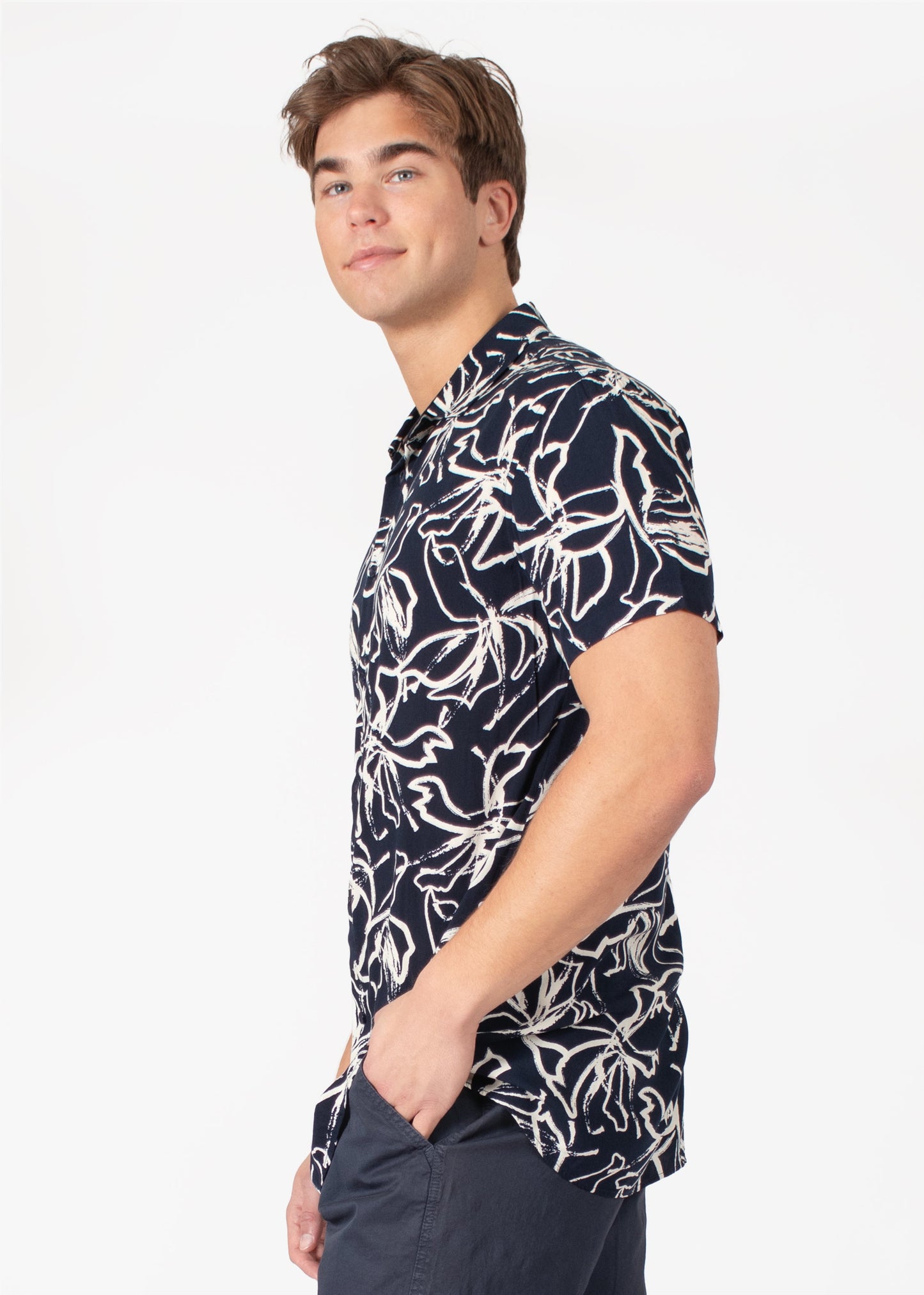 Bespoke short sleeve dress shirt. Abst Navy