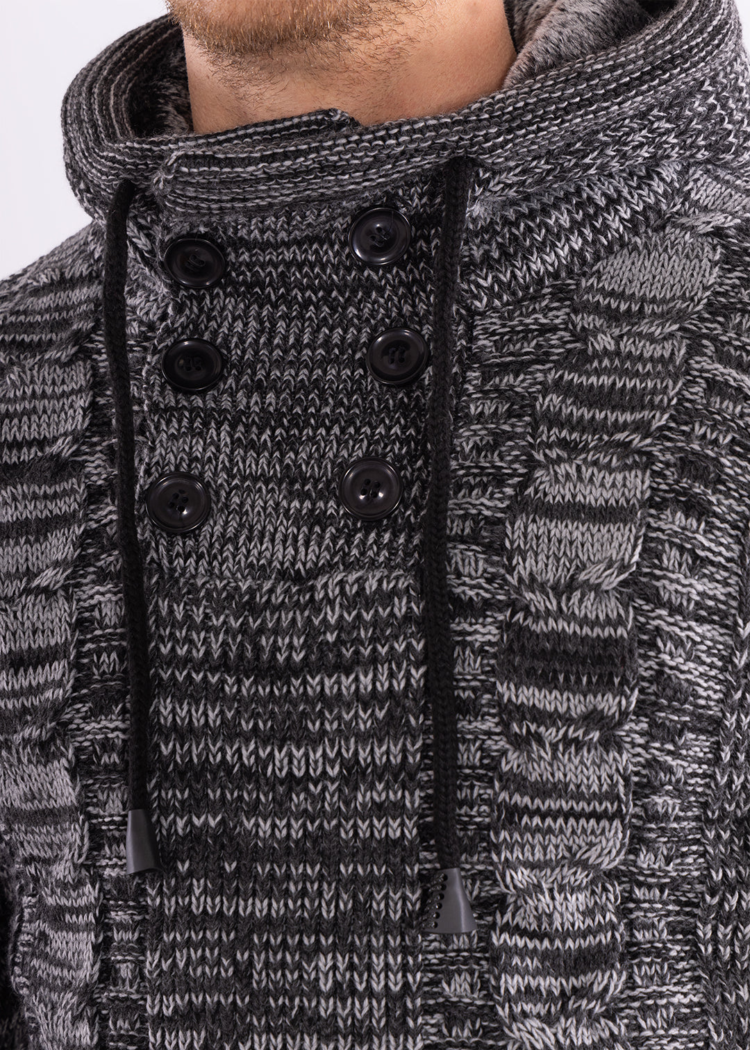 Bespoke Ribbed knit faux fur hooded pullover slim fit sweater - Black