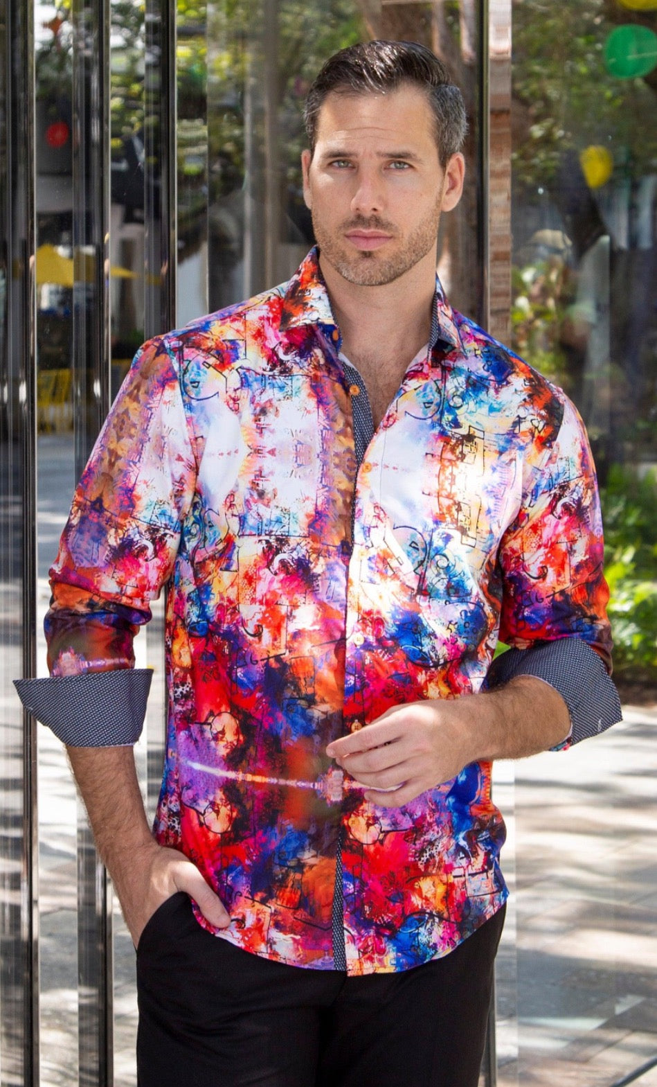 Bespoke Moda long sleeve button up dress shirt. Graham watercolor