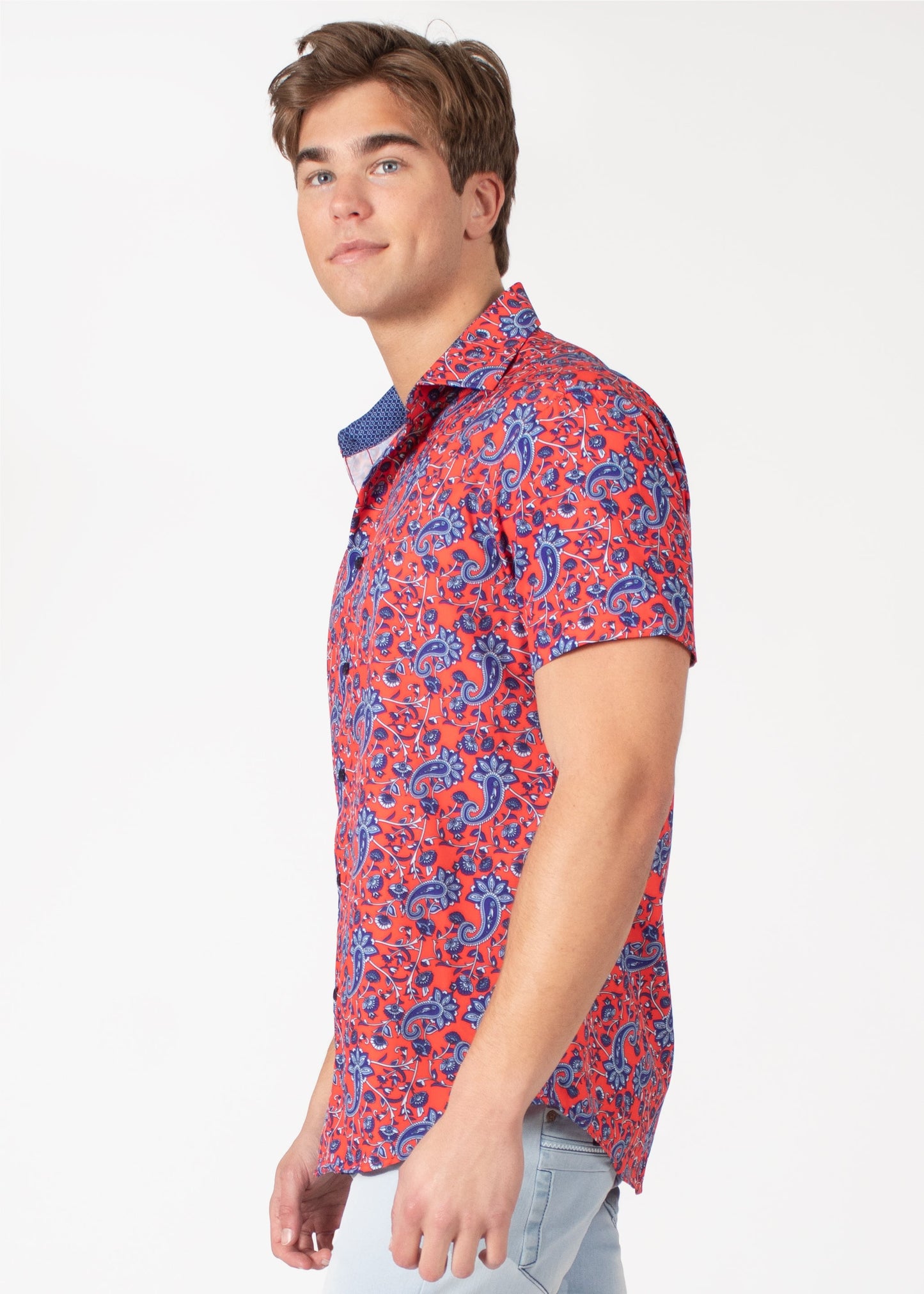 Bespoke short sleeve dress shirt. Abstract paisley