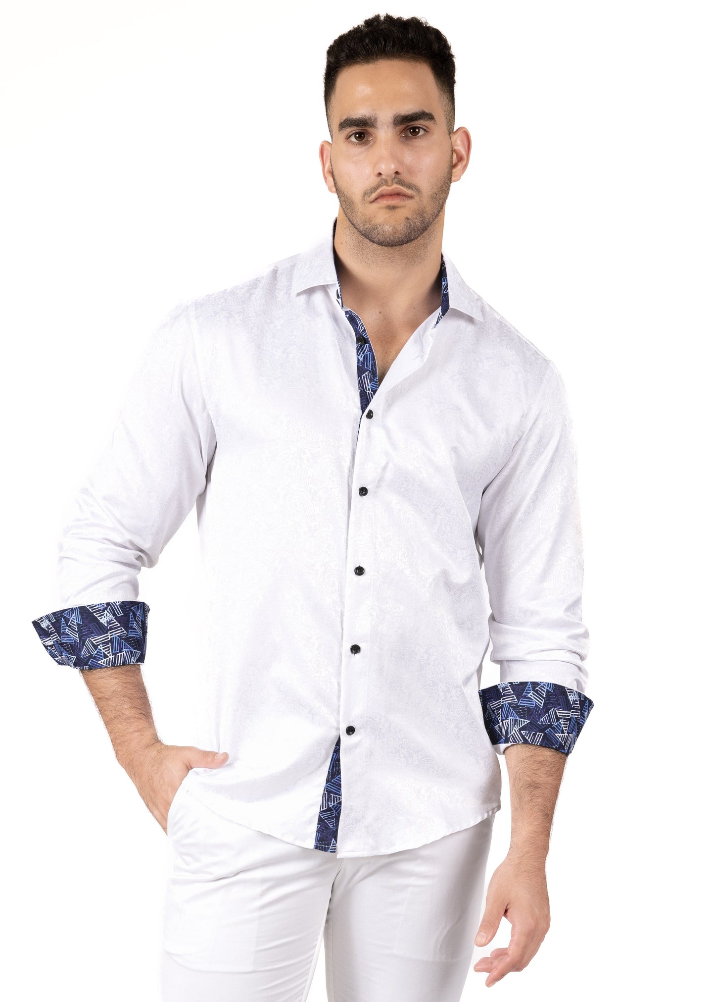 Bespoke paisley Dream White long sleeve button up dress dress shirt - White