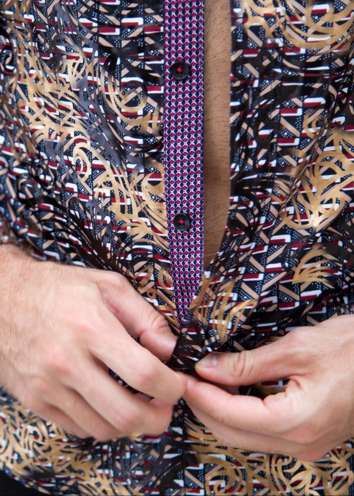 Bespoke Moda long sleeve button up dress shirt. Black metalic floral