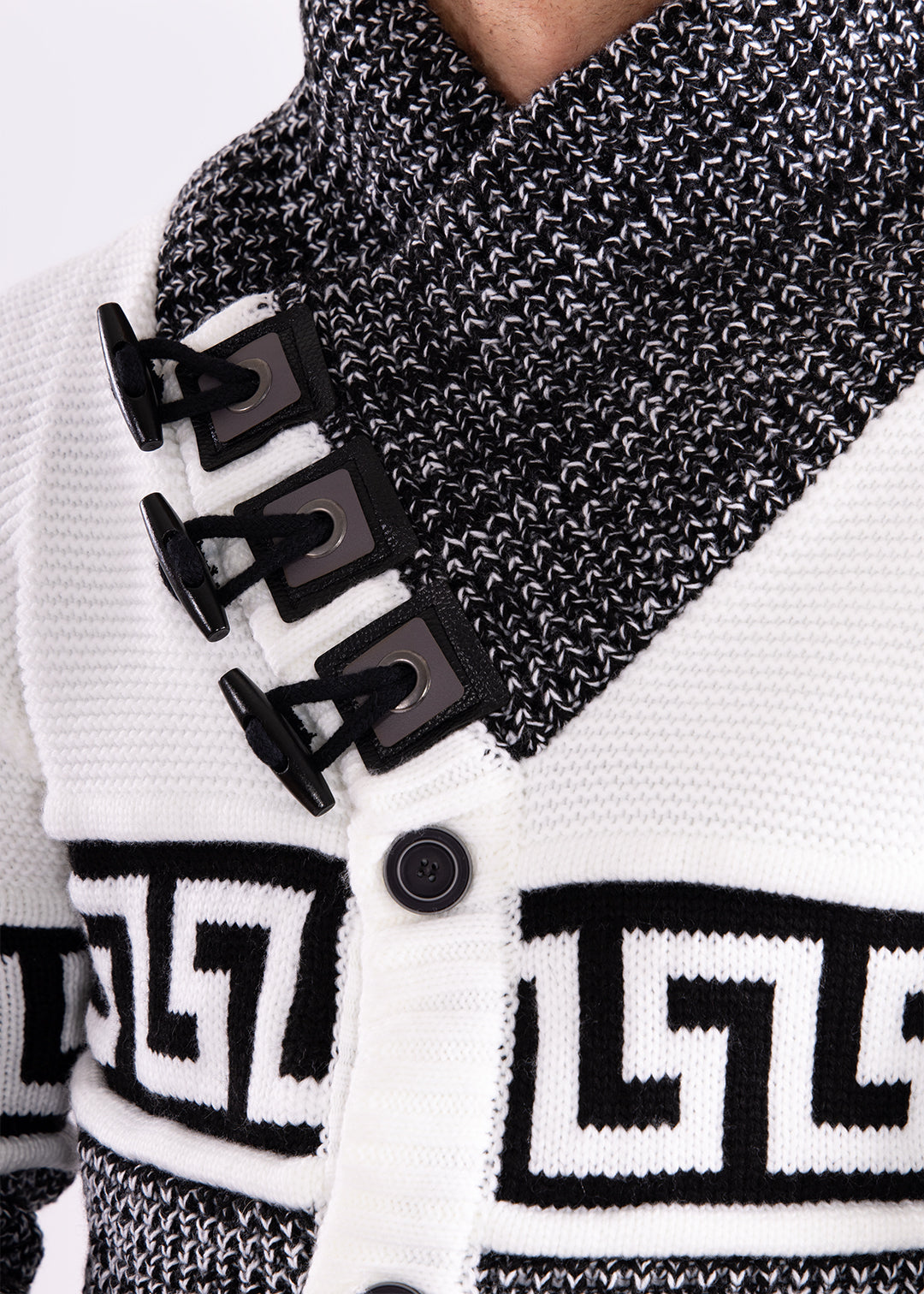 Bespoke greek key button up slim fit sweater - White