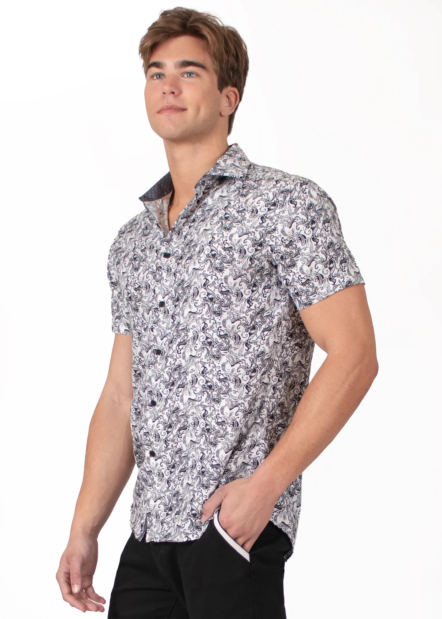 Bespoke bc collection button up dress shirt. Paisley white