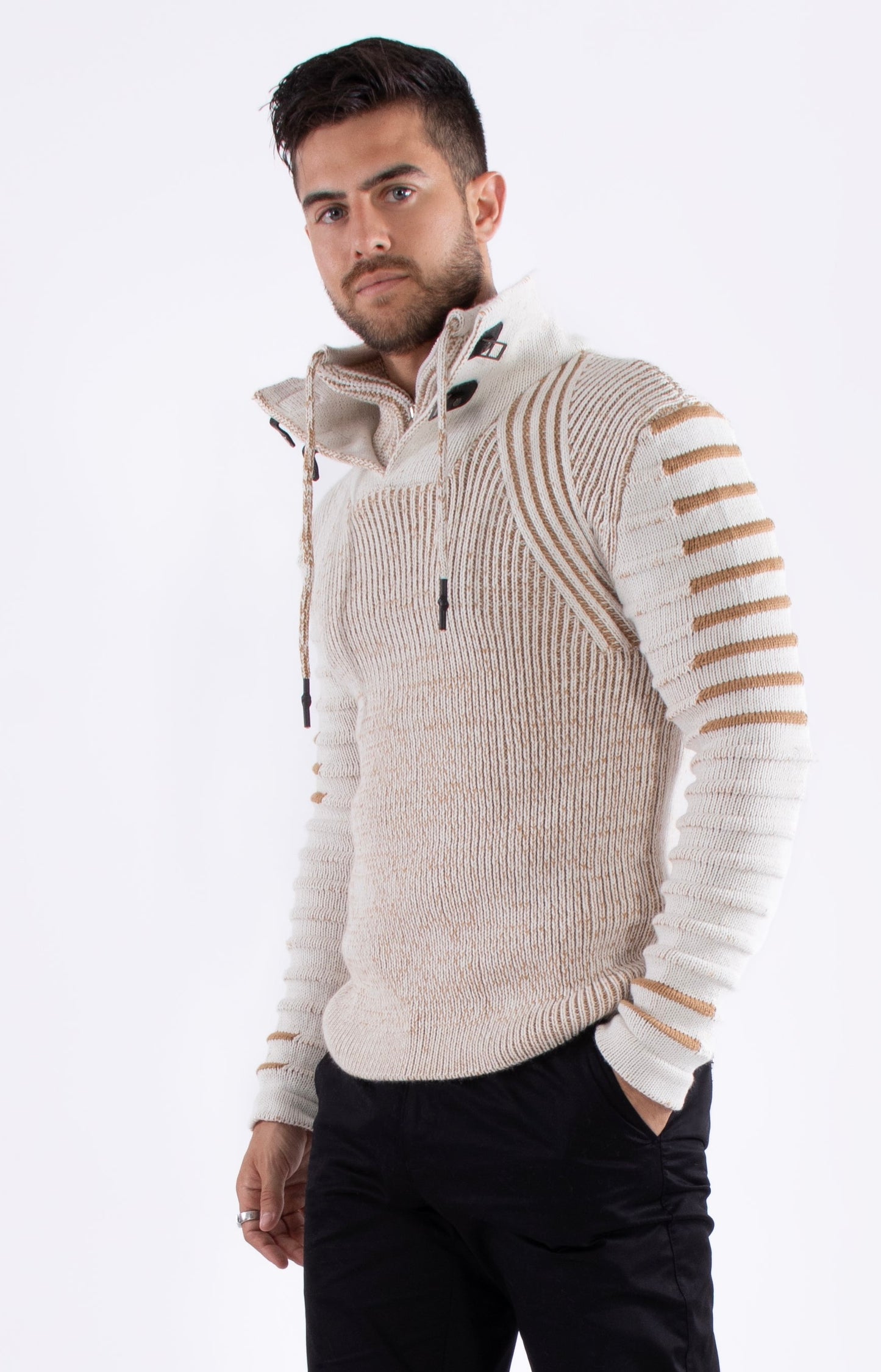 Bespoke zip collar Ribbed pullover slim fit sweater
