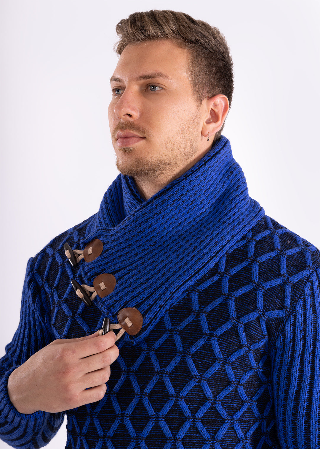 Bespoke Ribbed slim fit high-neck pullover sweater - Blue
