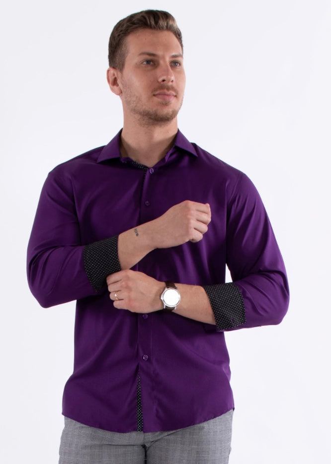 Bespoke Performance stretch fit long sleeve button up dress shirt. Purple