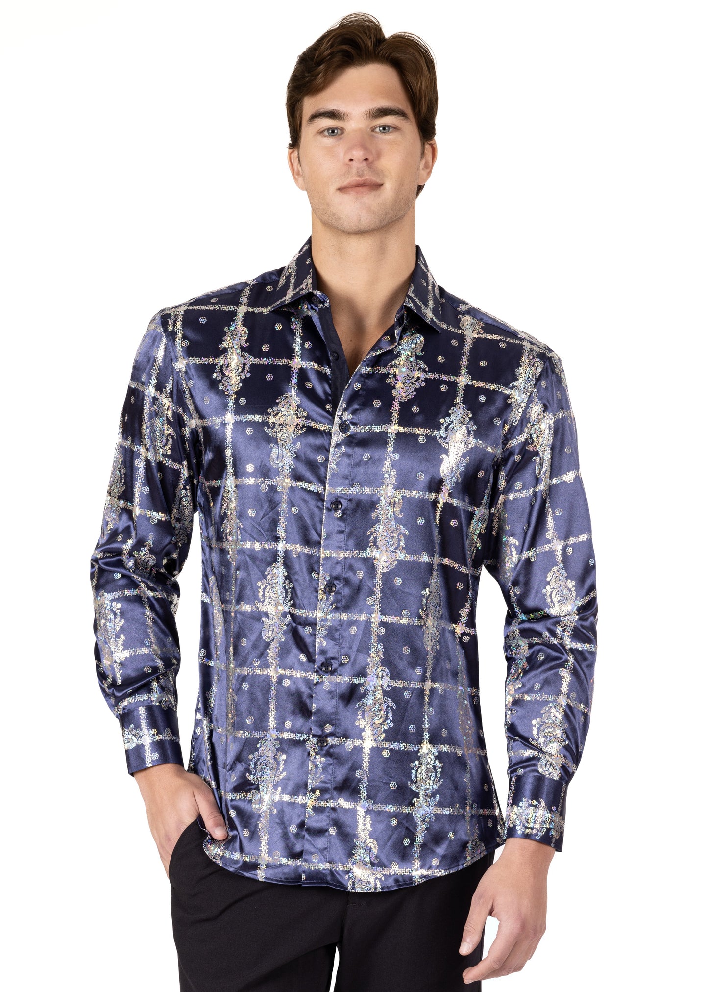 Bespoke Cross Woven Luxe Long Sleeve Dress shirt - Navy