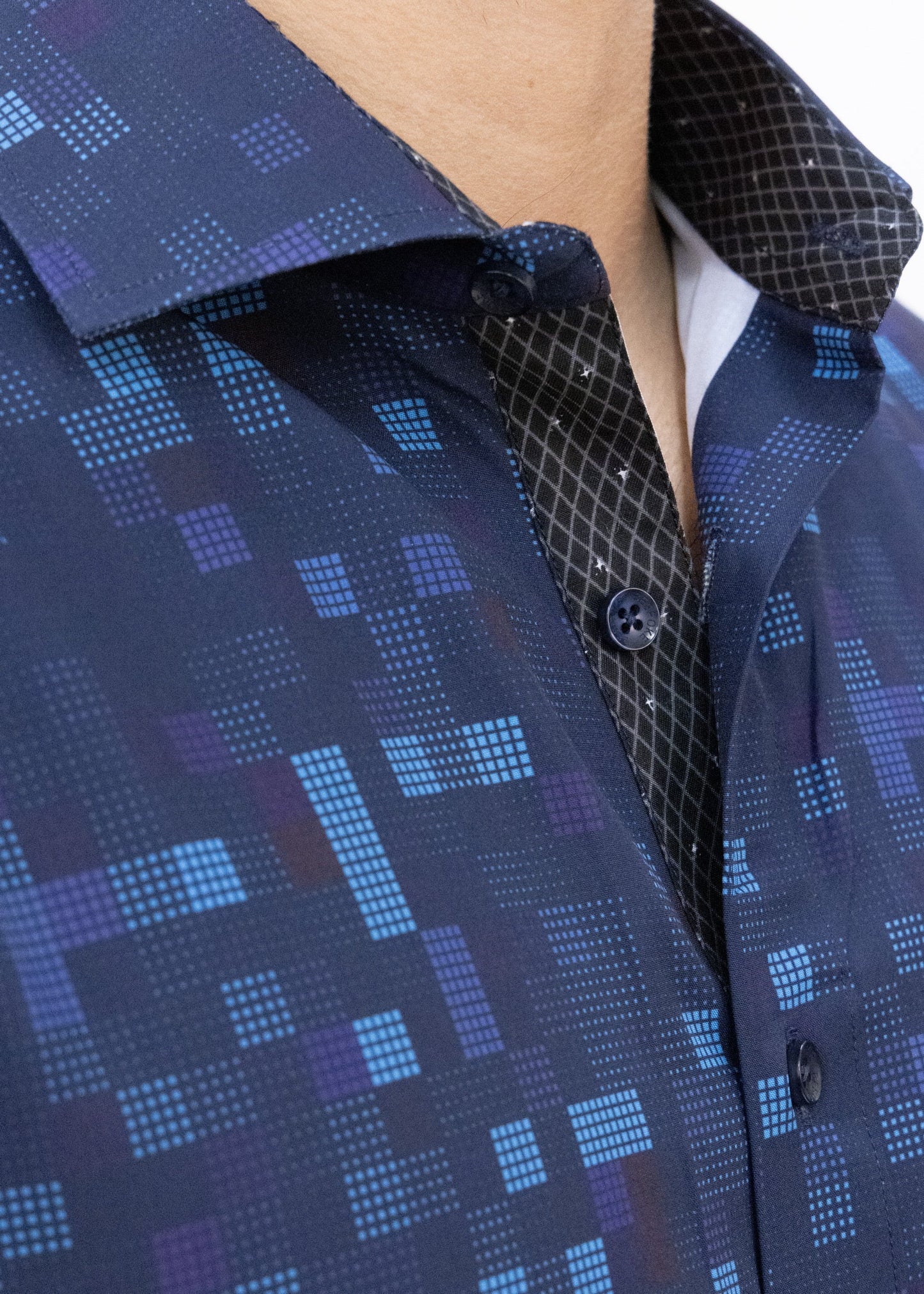Bespoke Pixel Dots Navy long sleeve button up dress dress shirt