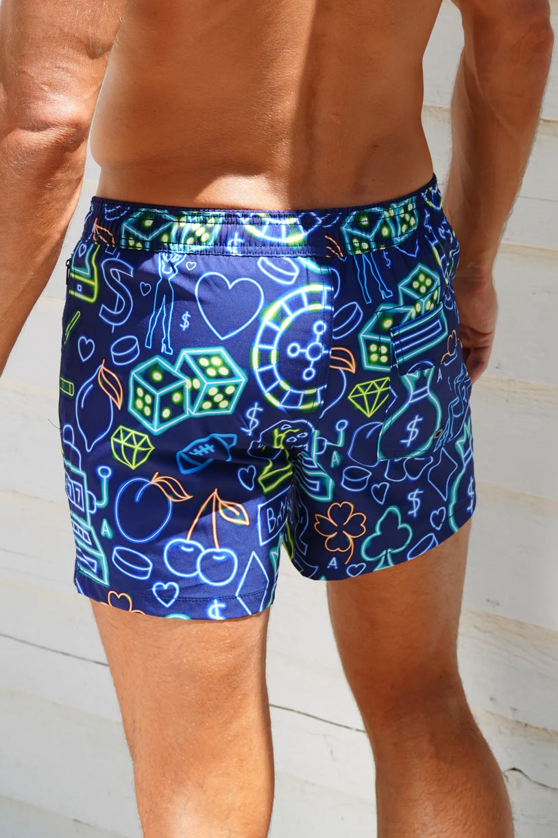 Dolcessa men’s swim trunks blue neon Vegas