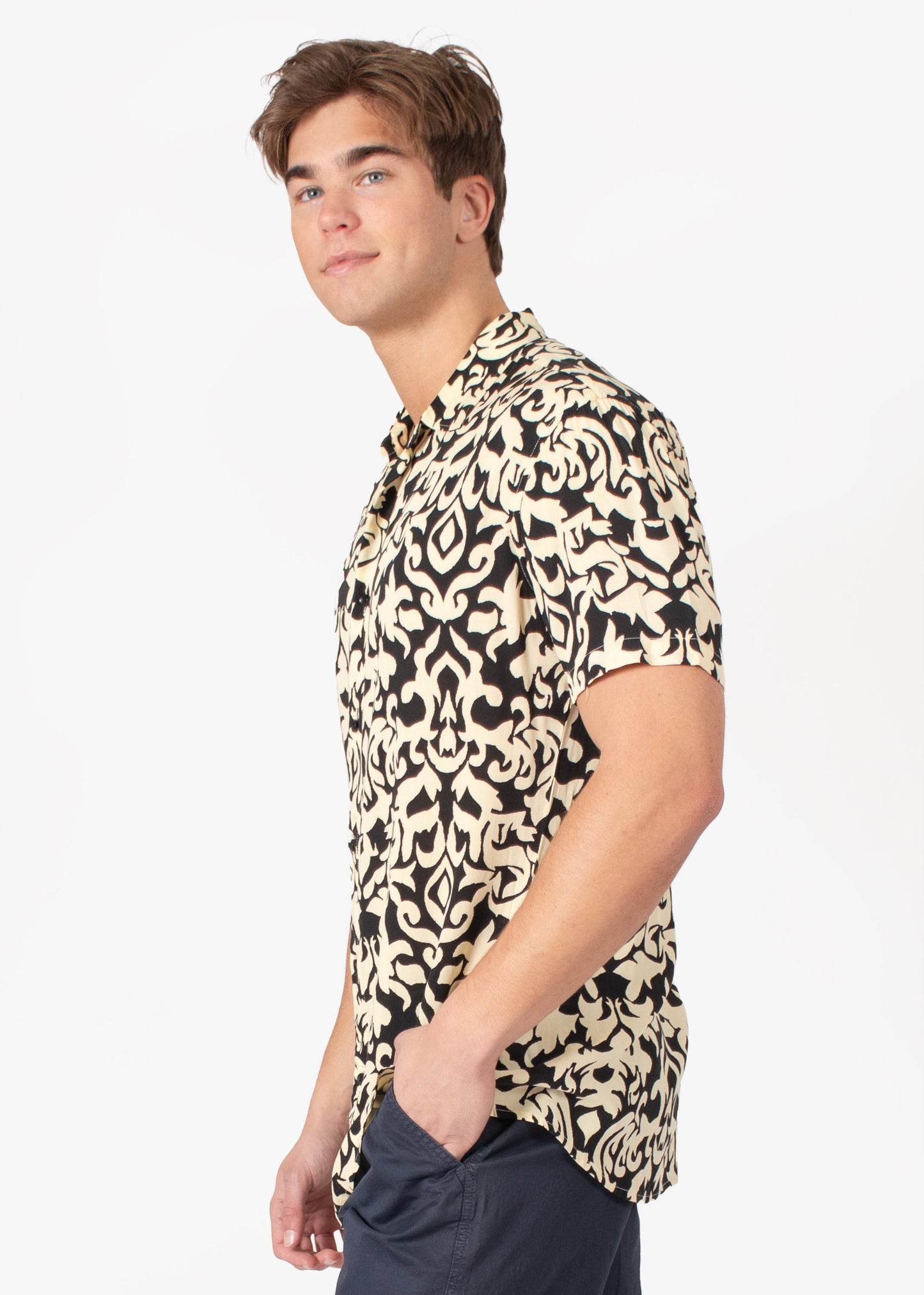 Bespoke short sleeve dress shirt. Abstract Black