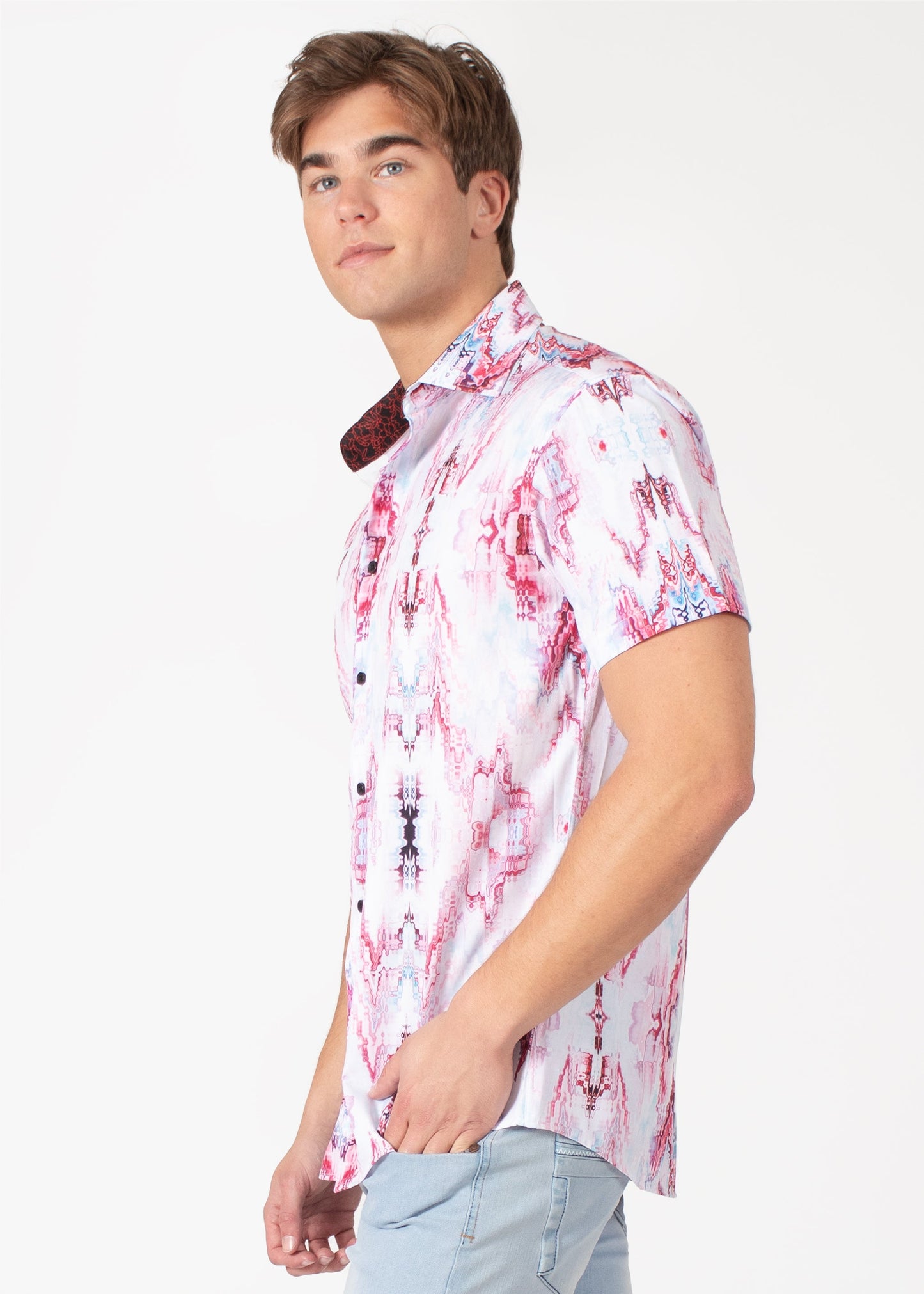 Bespoke short sleeve dress shirt. Water color Red