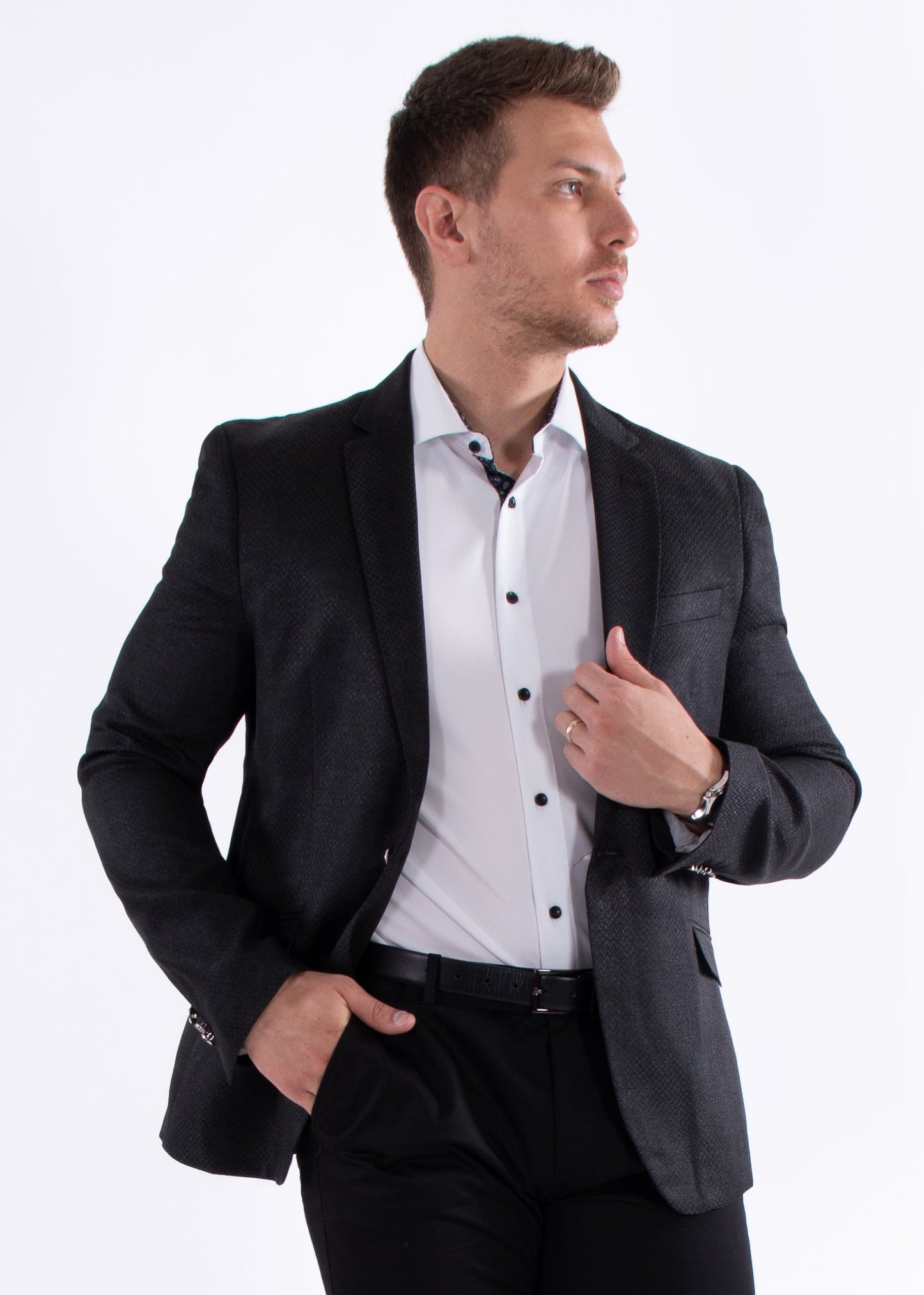 Bespoke Moda Black Micro Zig-Zag Blazer