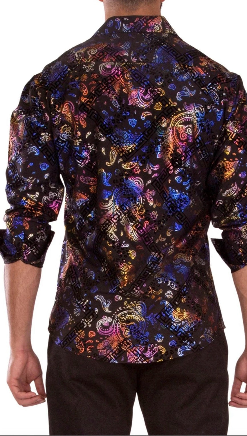 Bespoke Velvet Greek key long sleeve button up shirt