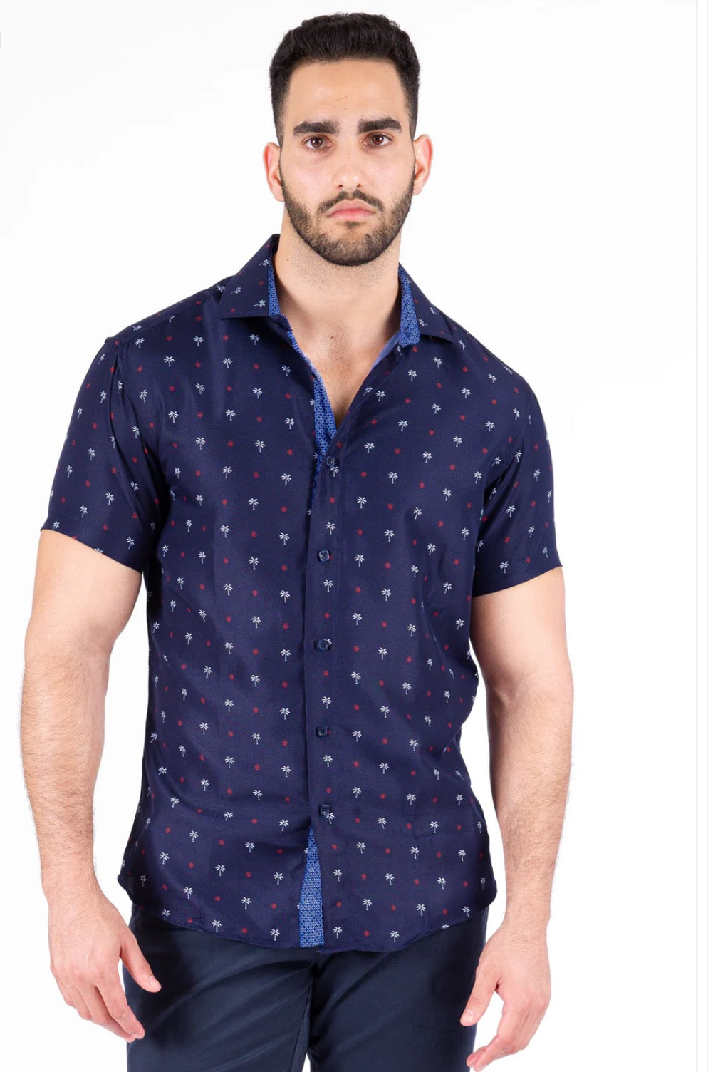 Bespoke bc collection button up dress shirt. Palms navy