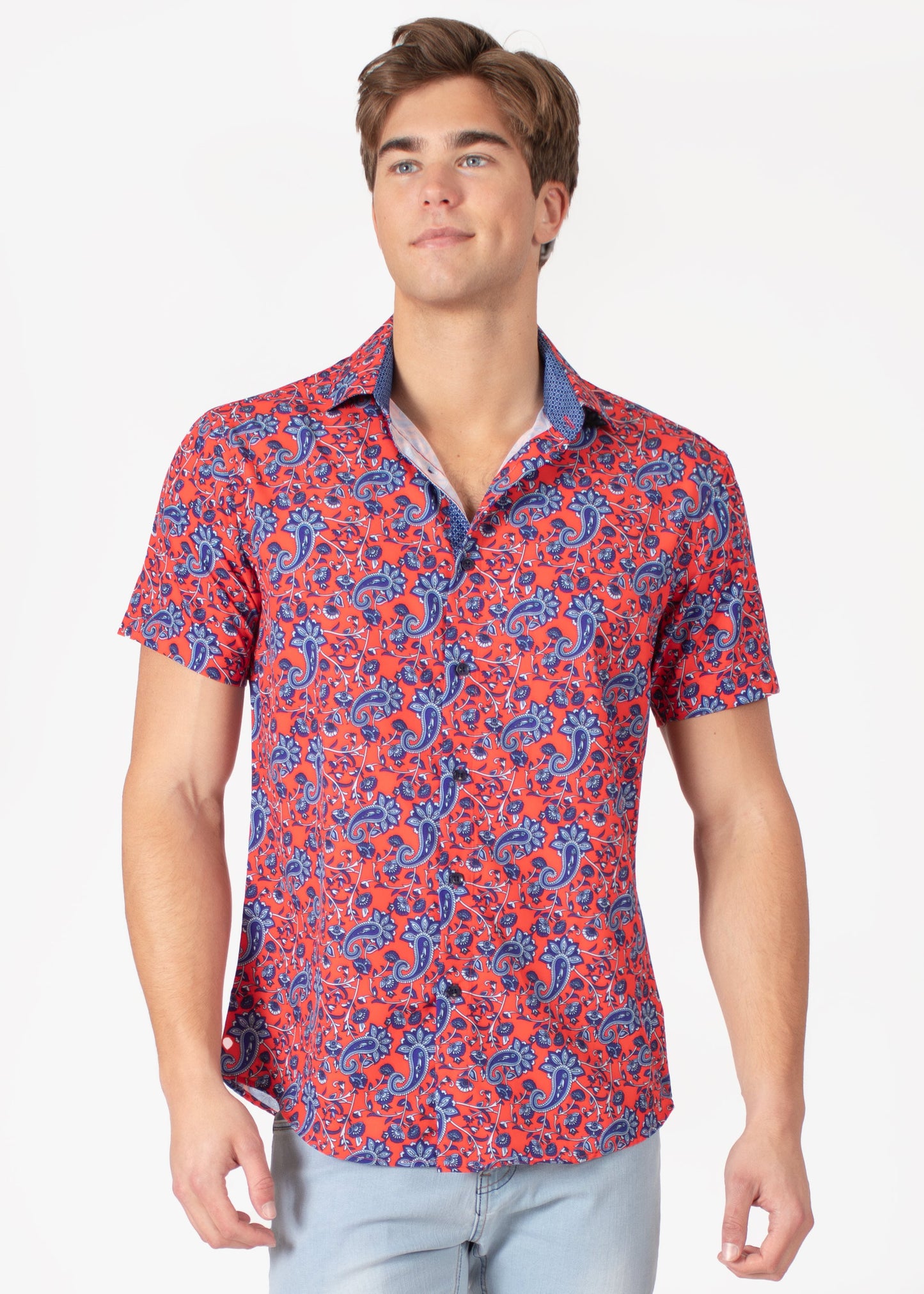 Bespoke short sleeve dress shirt. Abstract paisley