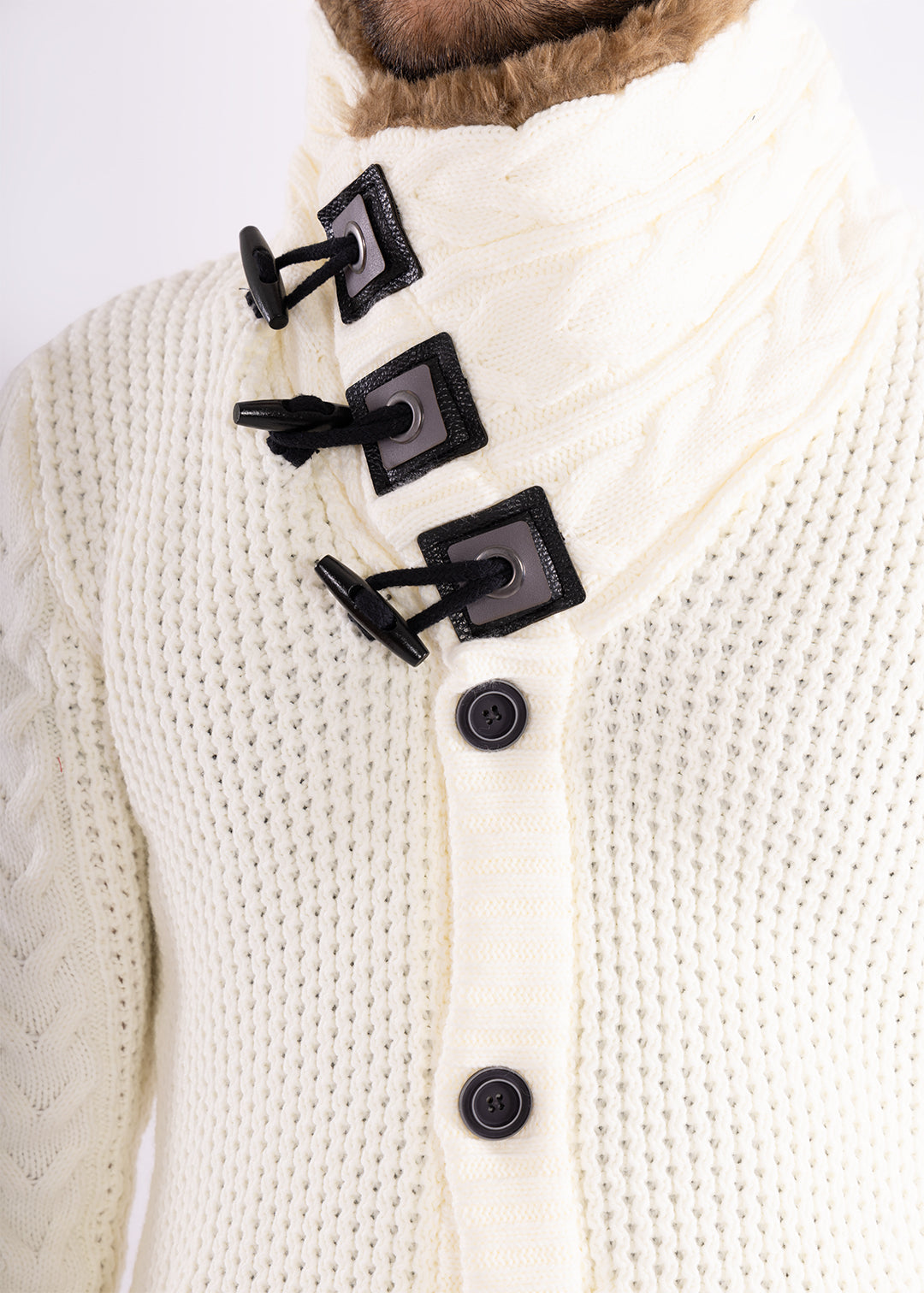 Bespoke Faux fur-lined collar button up slim fit sweater