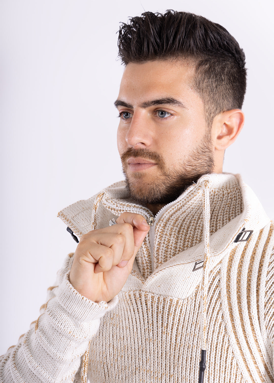 Bespoke zip collar Ribbed pullover slim fit sweater