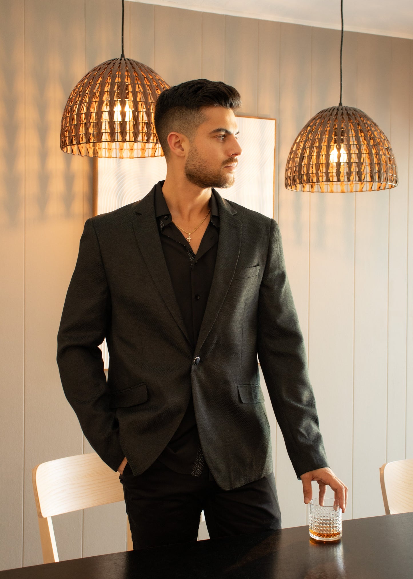 Bespoke Moda Black Micro Zig-Zag Blazer