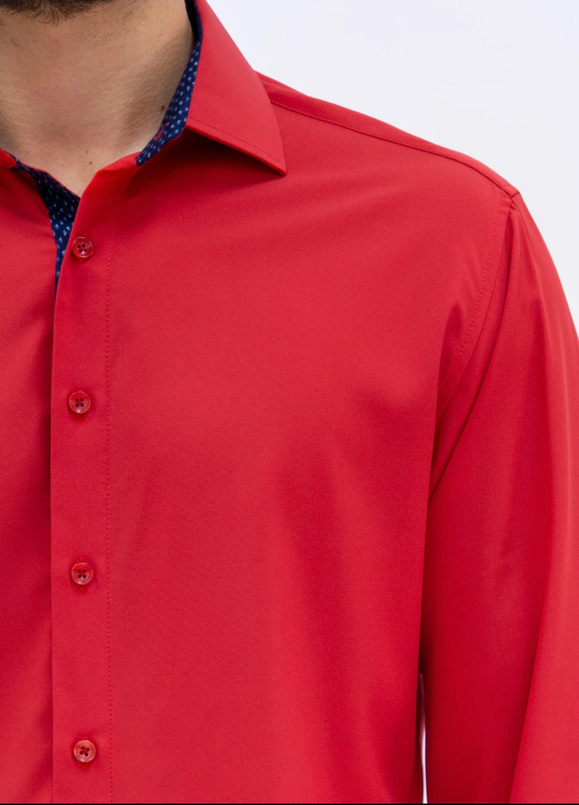 Bespoke Performance stretch fit long sleeve button up dress shirt. Red