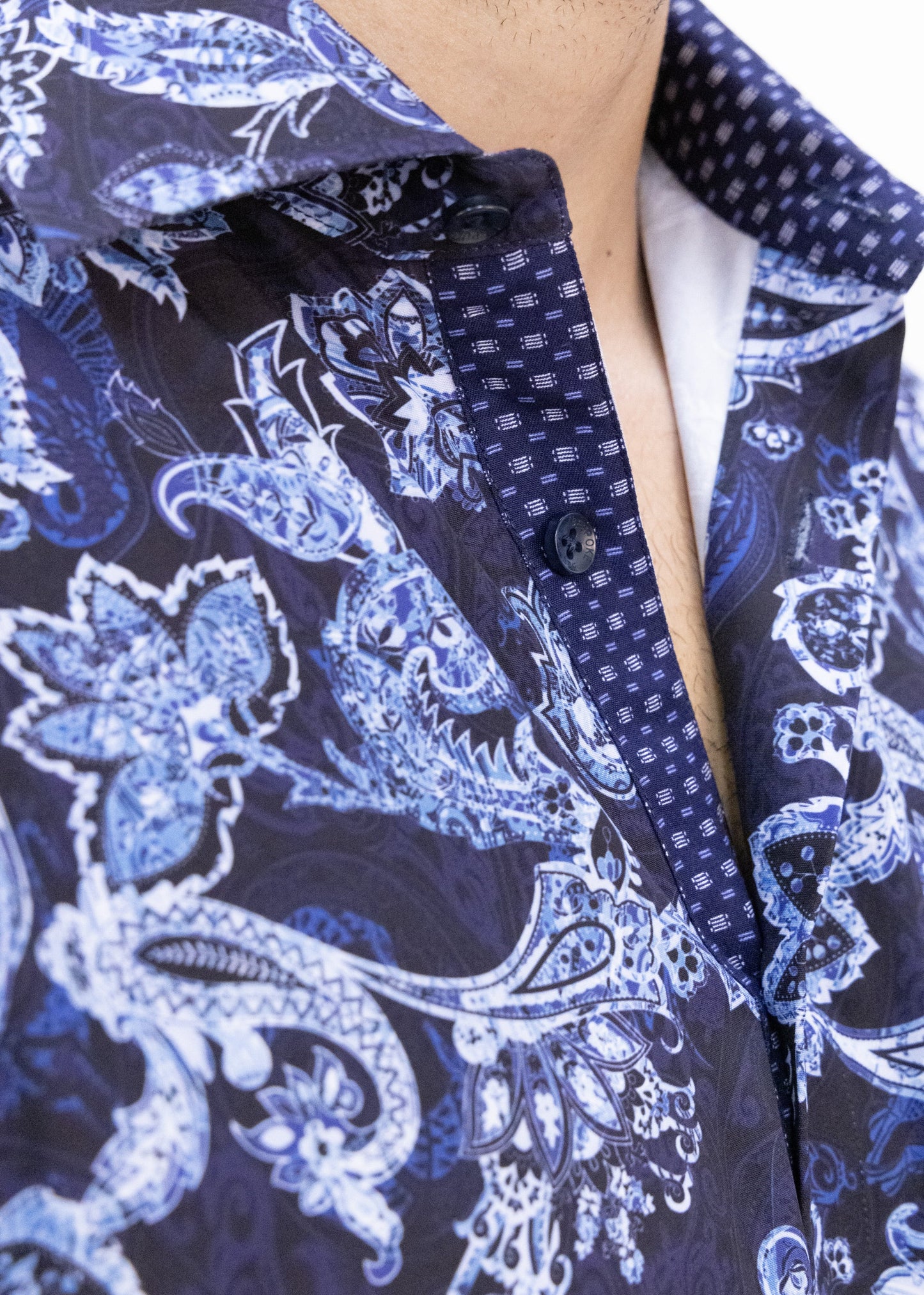 Bespoke Paisley Charm Navy long sleeve button up dress dress shirt