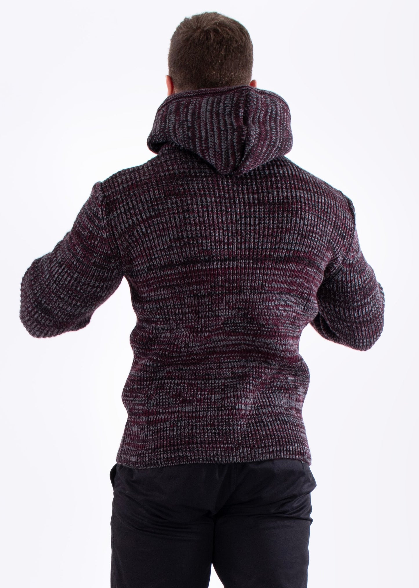 Bespoke Ribbed knit faux fur hooded pullover slim fit sweater - Burgundy