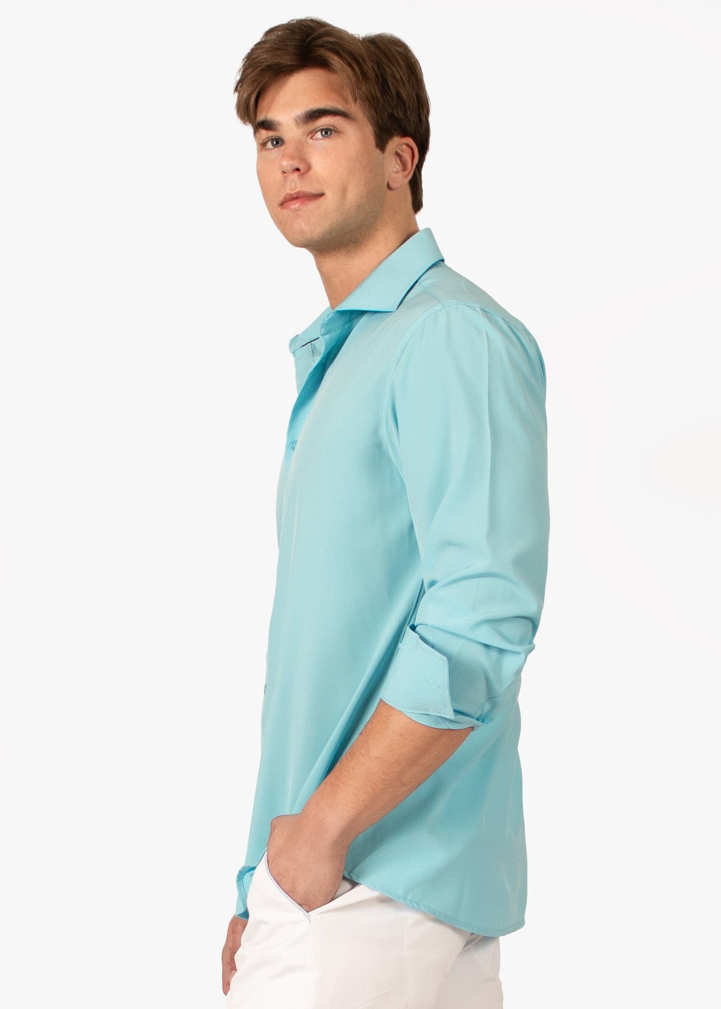 Bespoke Solid essential long sleeve button up dress shirt - Turquoise