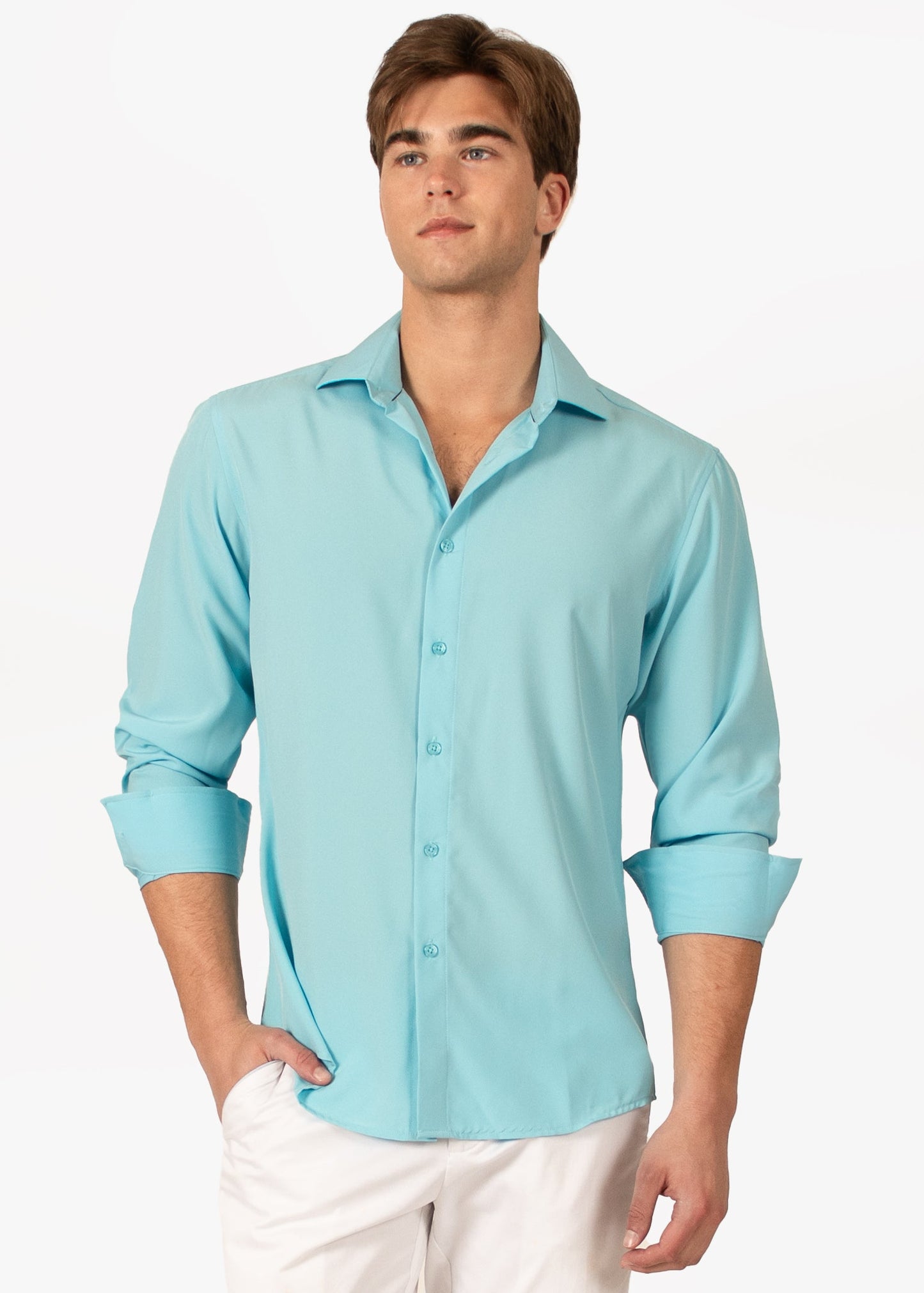 Bespoke Solid essential long sleeve button up dress shirt - Turquoise