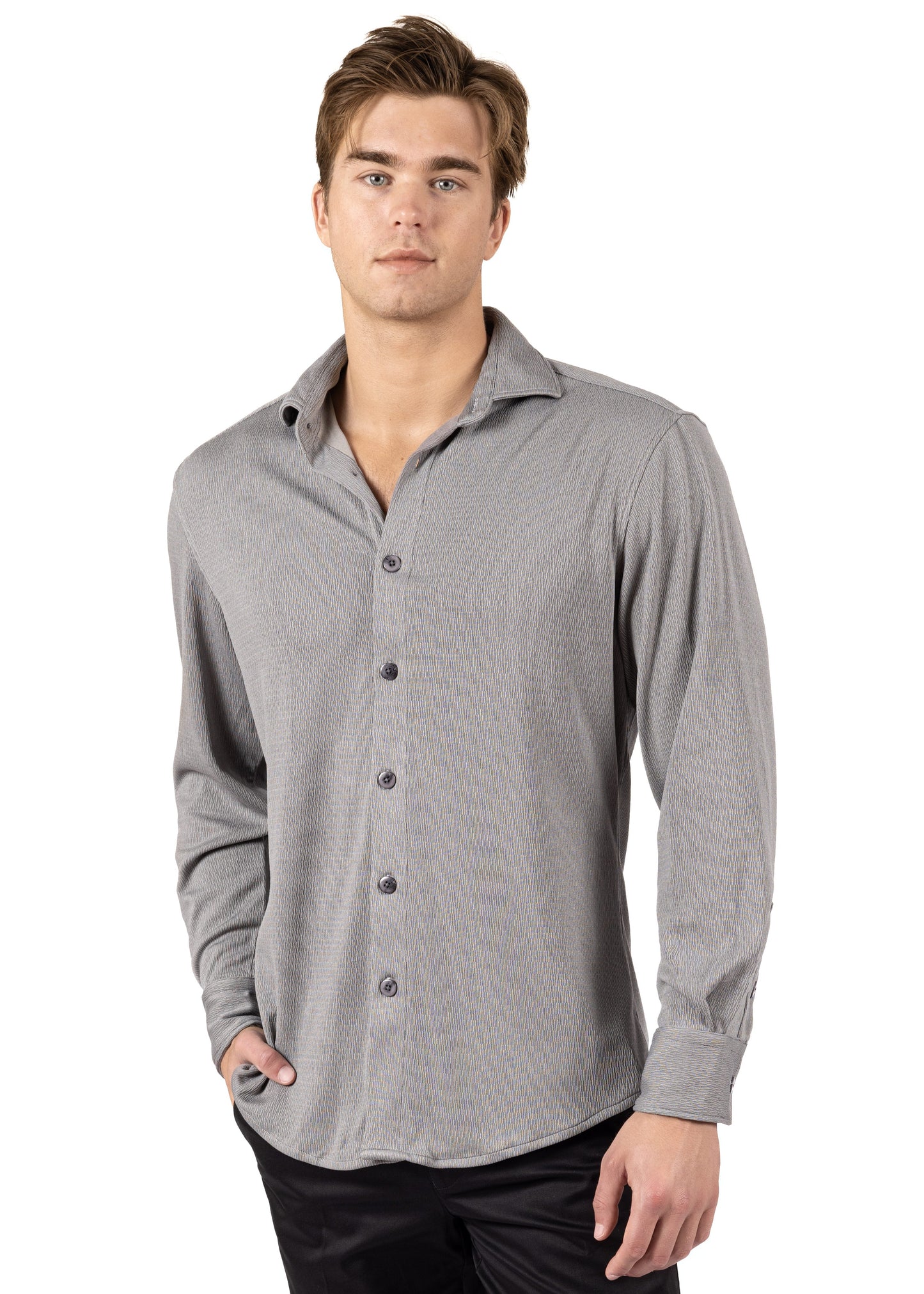 Bespoke textured Long Sleeve Dress shirt - Gray