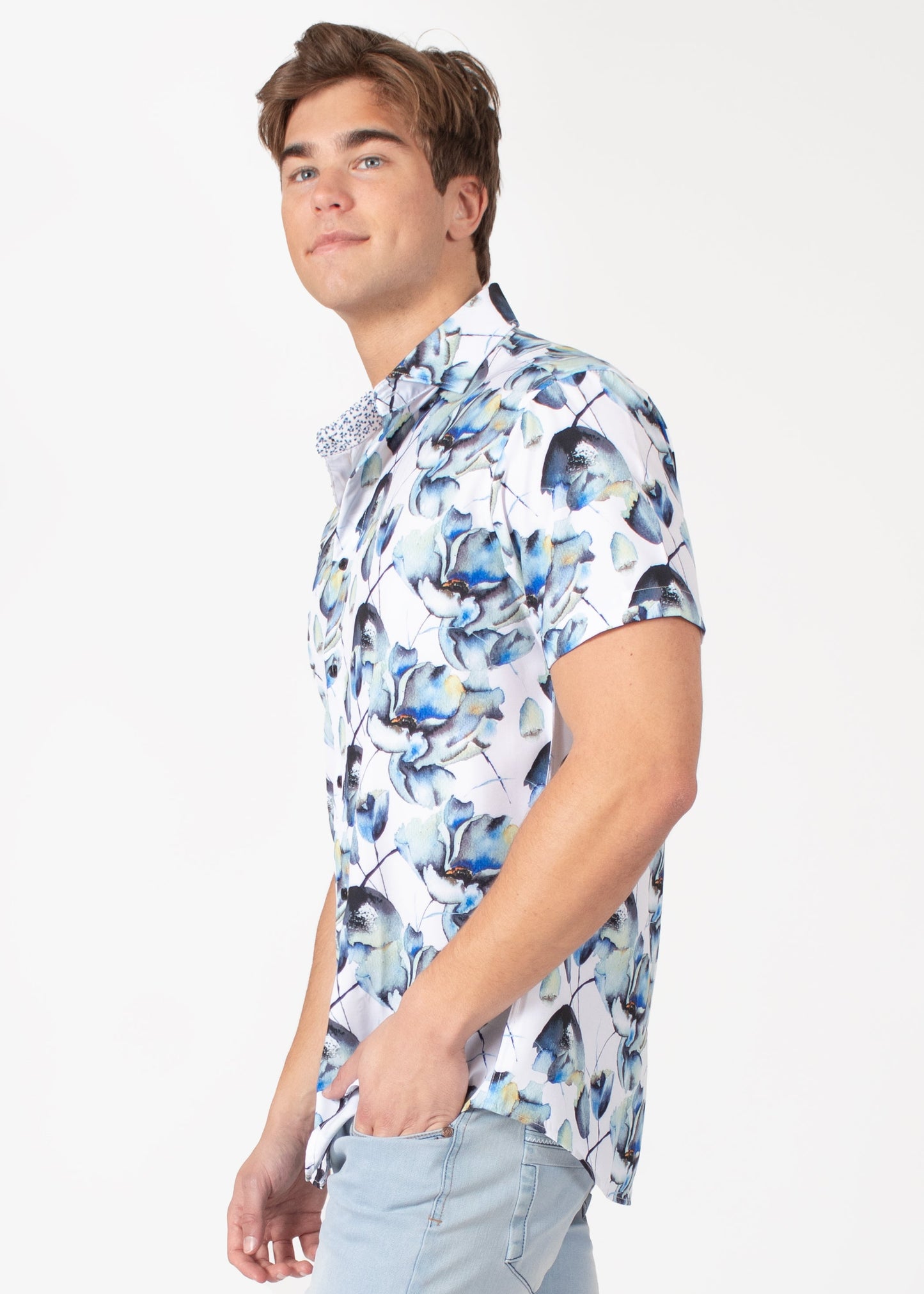 Bespoke short sleeve dress shirt. Tropical feather