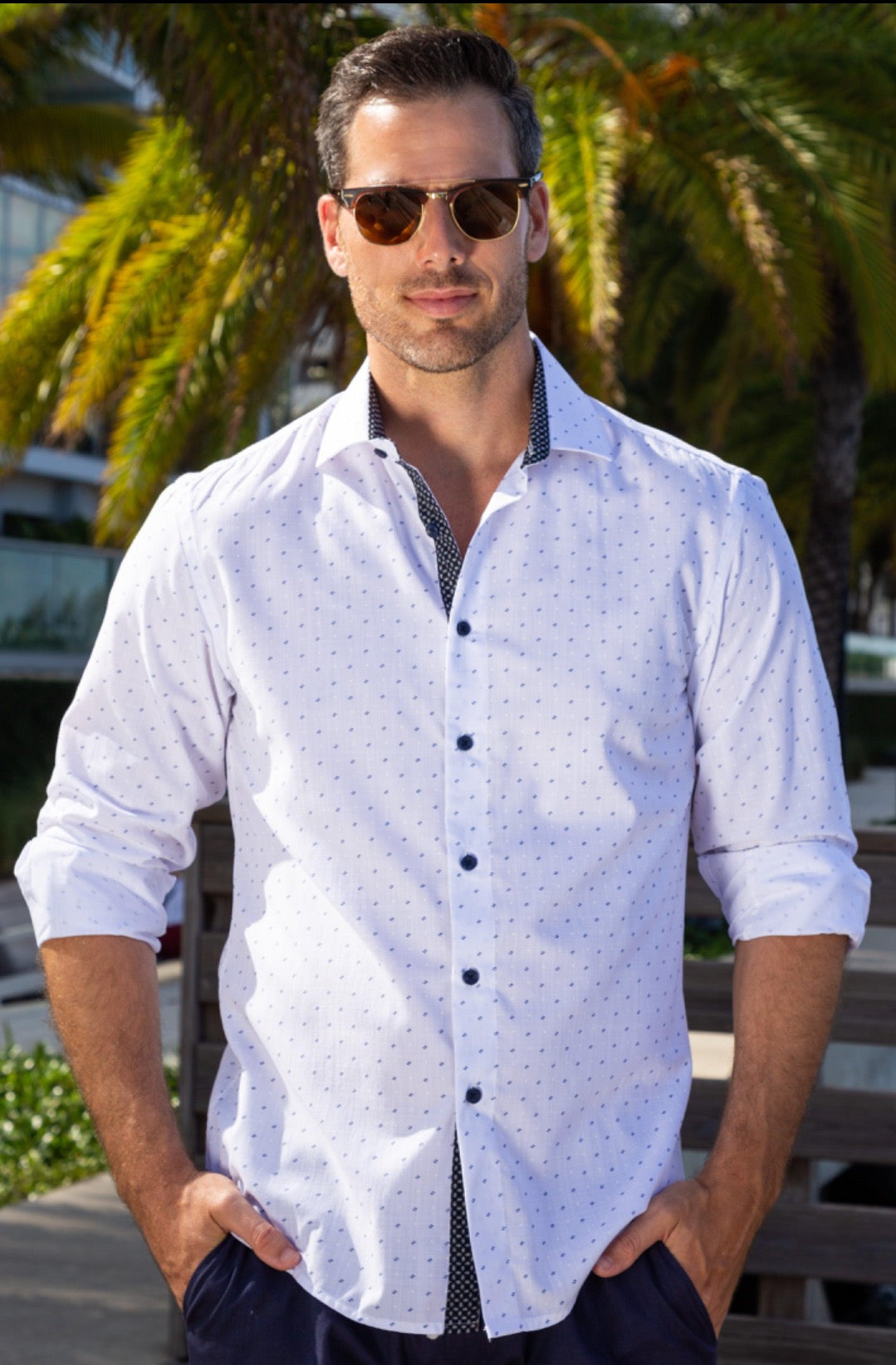 Bespoke Moda long sleeve button up dress shirt. Stitch pattern linen texture