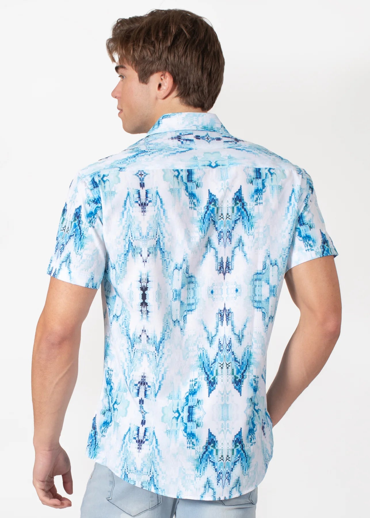 Bespoke short sleeve dress shirt. Water color Blue
