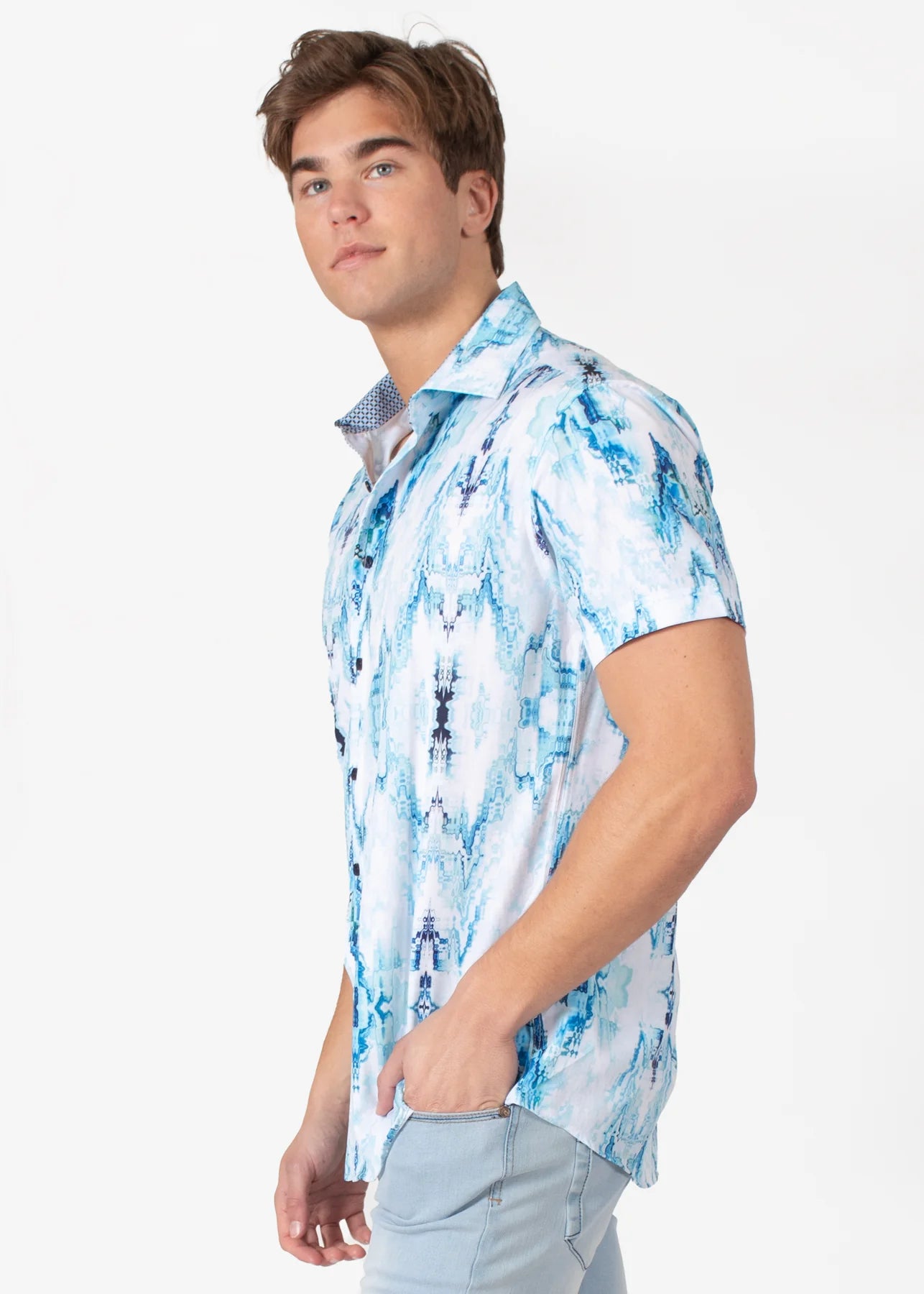 Bespoke short sleeve dress shirt. Water color Blue