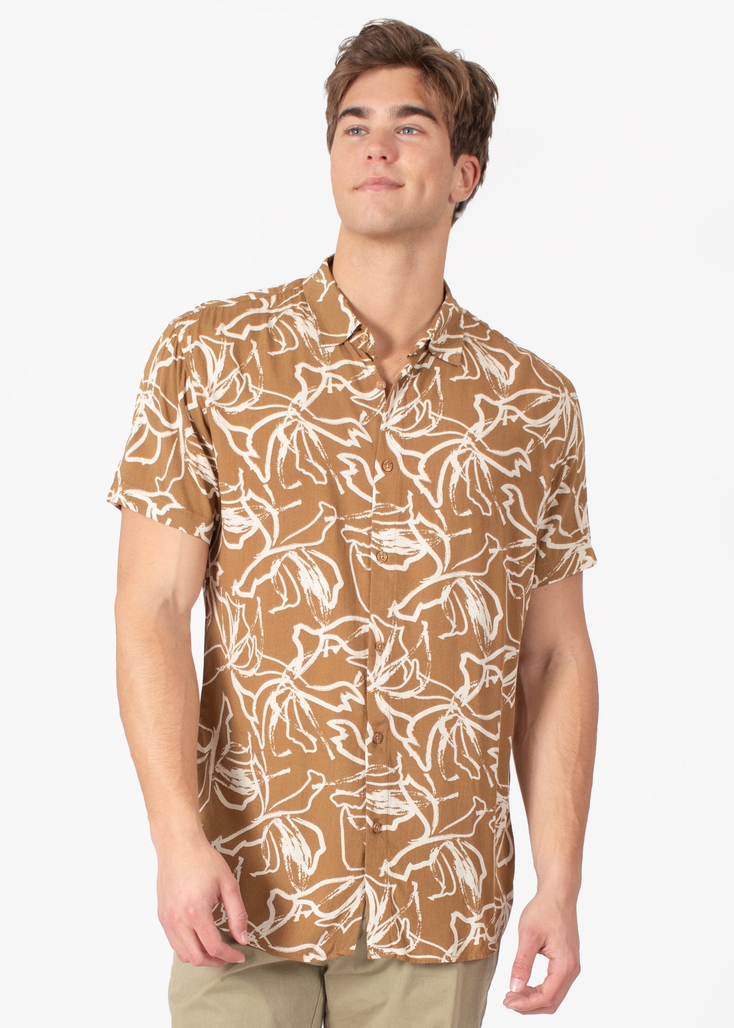 Bespoke short sleeve dress shirt. Abstract beige