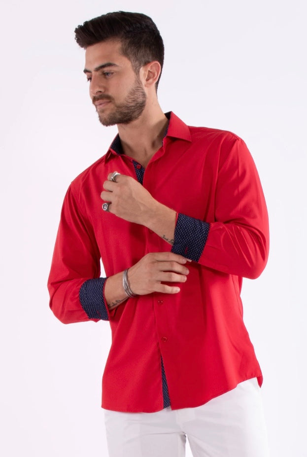 Bespoke Performance stretch fit long sleeve button up dress shirt. Red