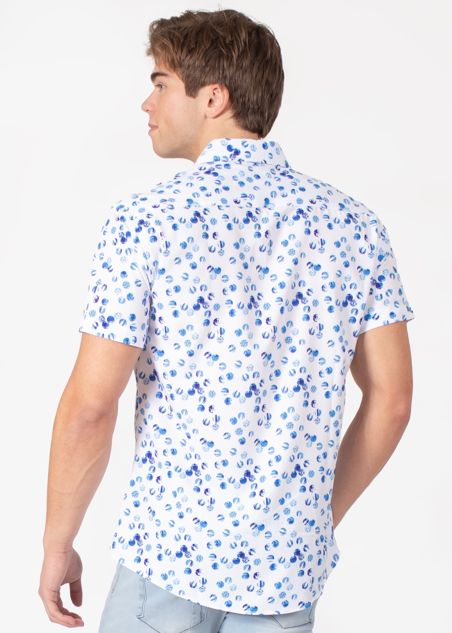Bespoke short sleeve dress shirt. Blue marbles
