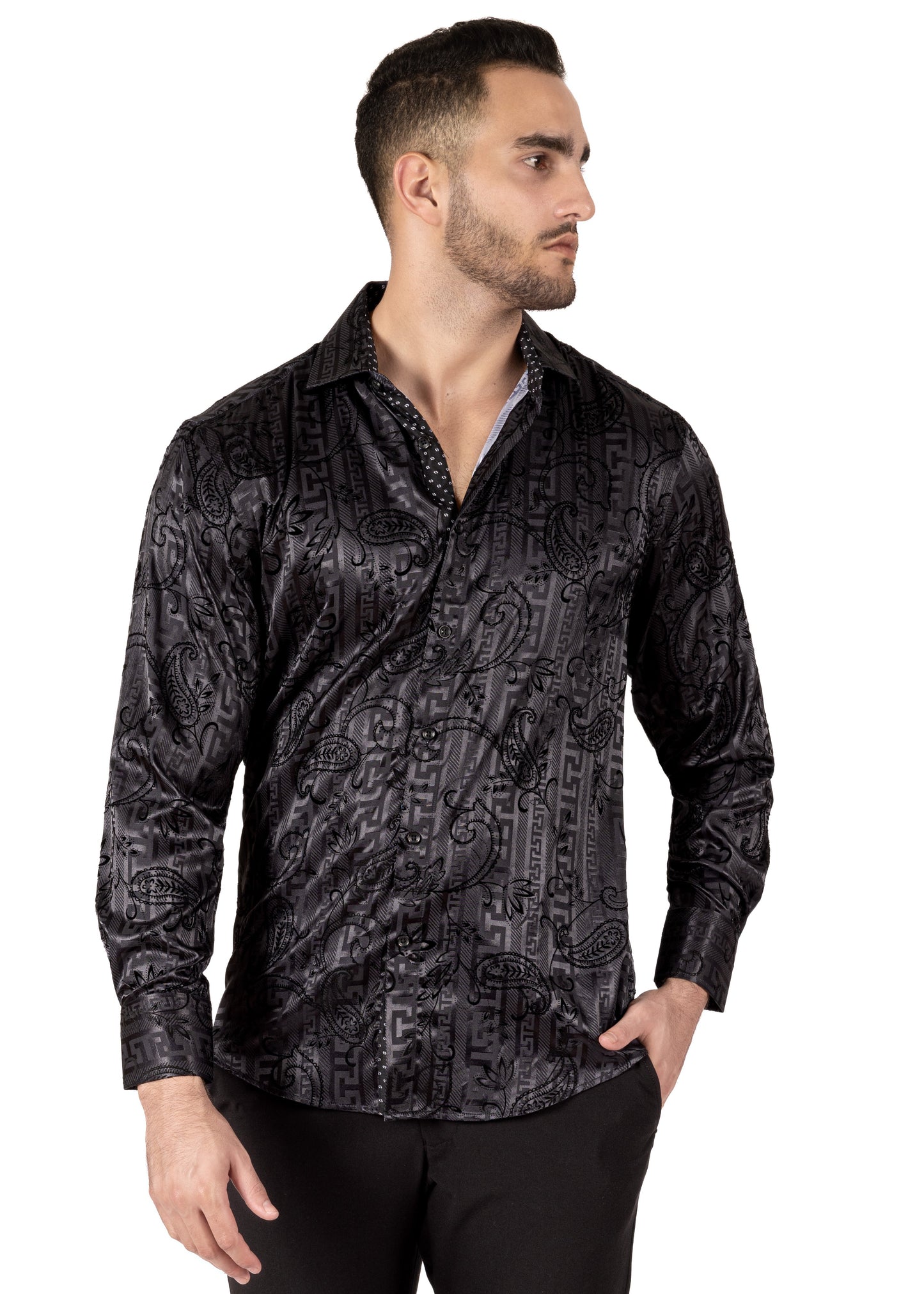 Bespoke Moda Mediterranean Essence Black Long Sleeve Dress shirt