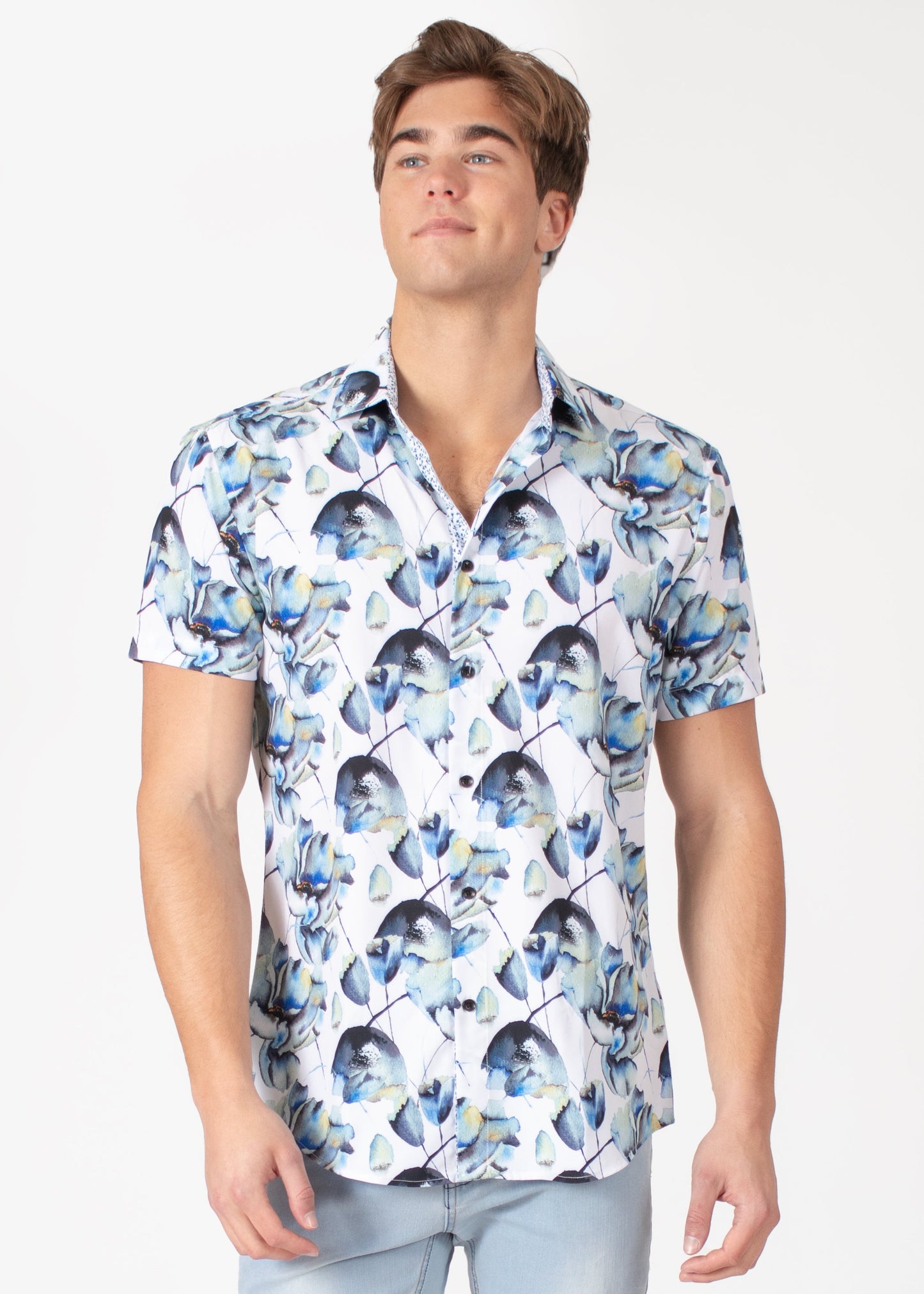 Bespoke short sleeve dress shirt. Tropical feather