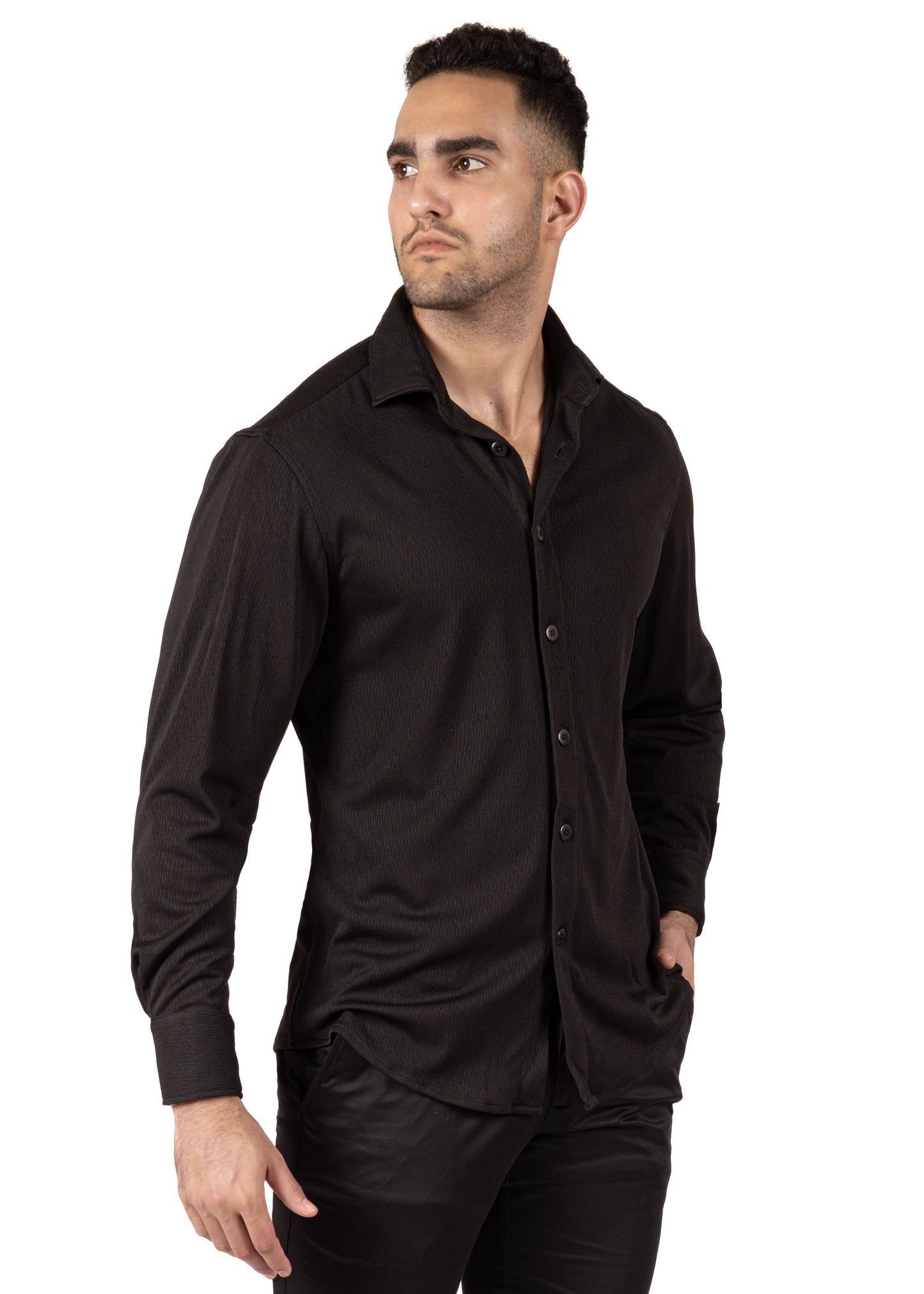 Bespoke textured Long Sleeve Dress shirt - Black